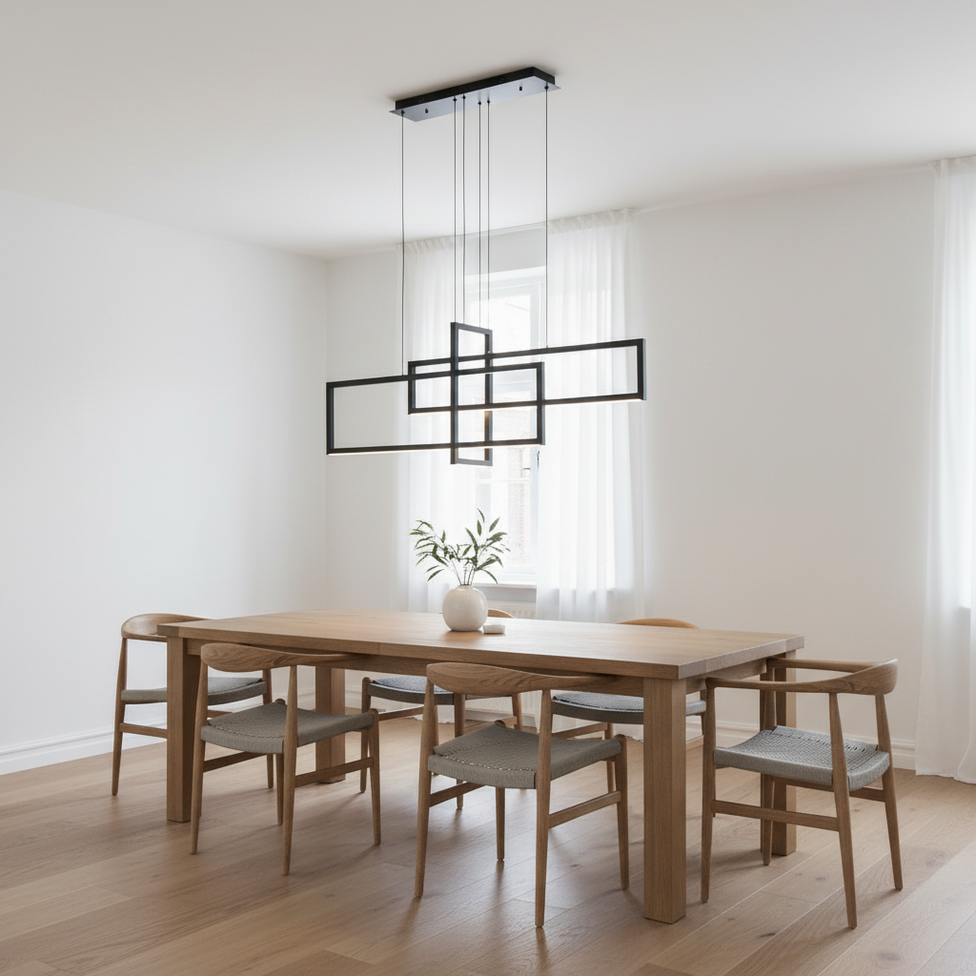 47"/63" 3 Lights Rectangle Modern LED Dimmable Black Kitchen Island Chandelier