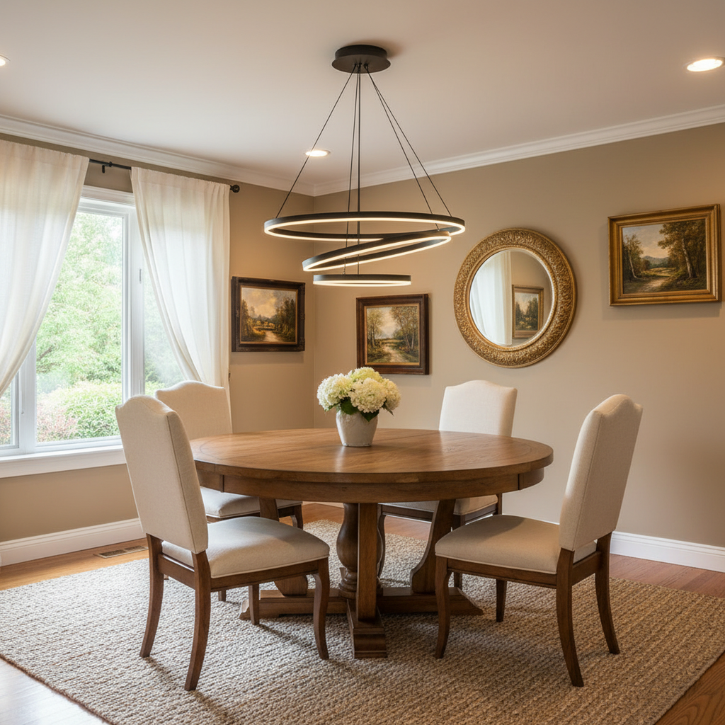 3/5 Lights Rings Dimmable Integrated LED Black Chandelier for Living Room Village Foyer High Ceiling Hanging Light