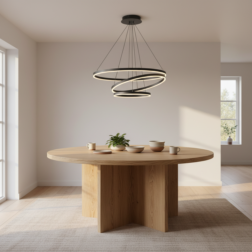 3/5 Lights Rings Dimmable Integrated LED Black Chandelier for Living Room Village Foyer High Ceiling Hanging Light