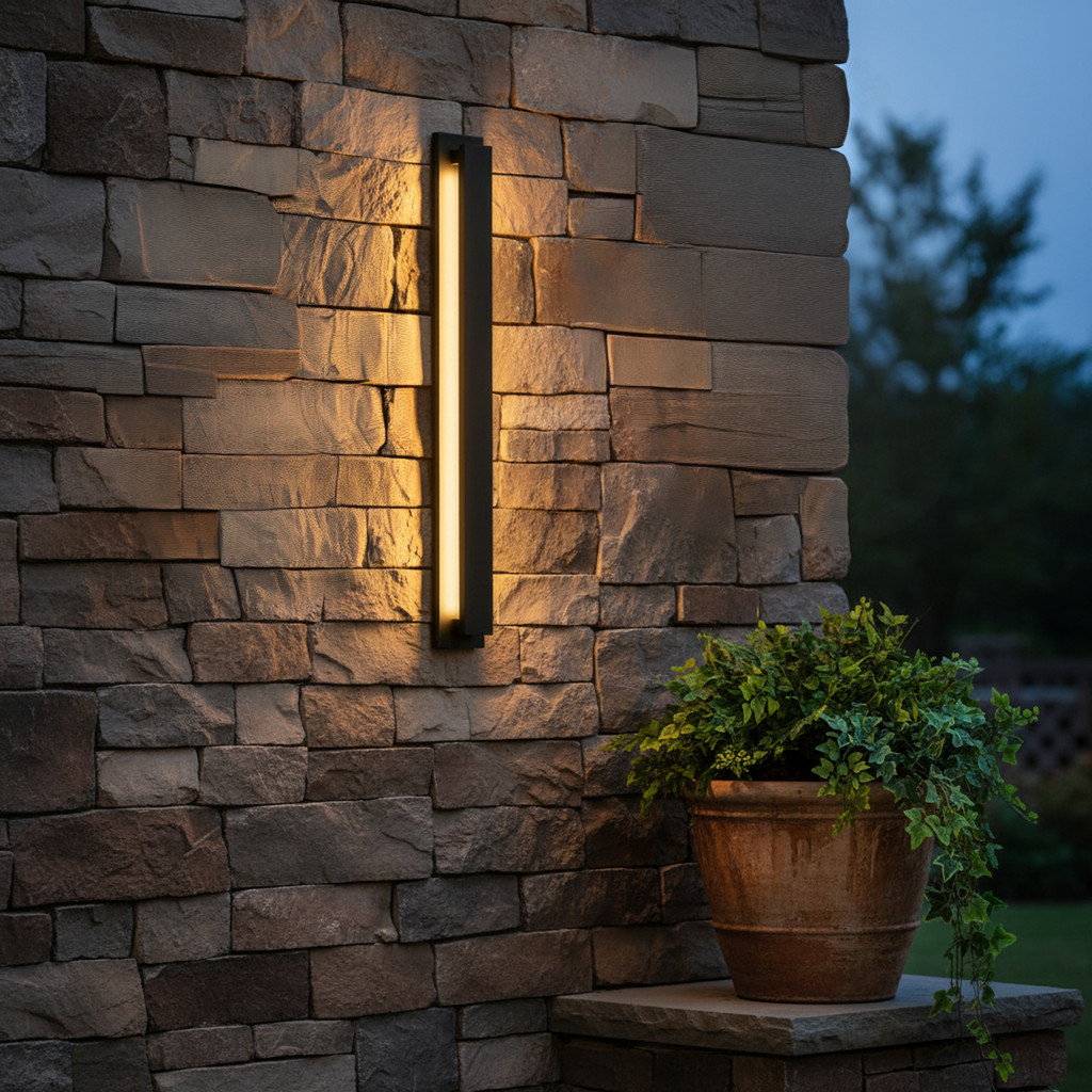 Black Rectangular Outdoor Waterproof Integrated LED Wall Sconce 3000K Warm Light