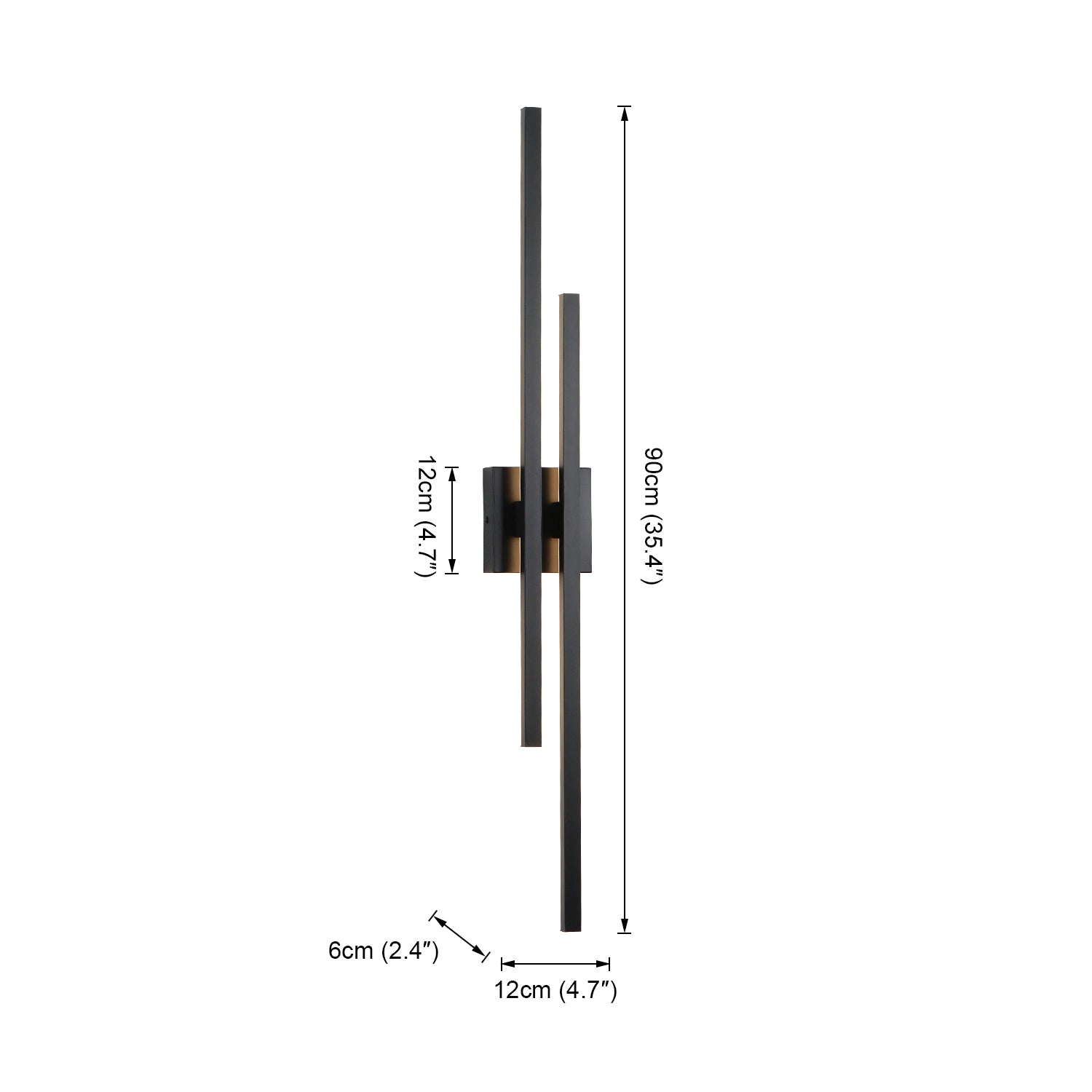 28/35/44 Inch 2-Lights Black 3 CCT Dimmable Linear Wall Sconce