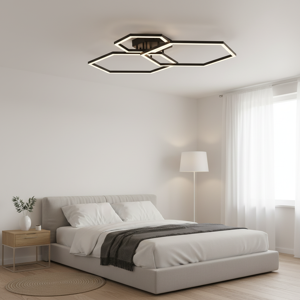 40" 3 Lights Geometric Black LED Dimmable Flush Mount with Remote Control