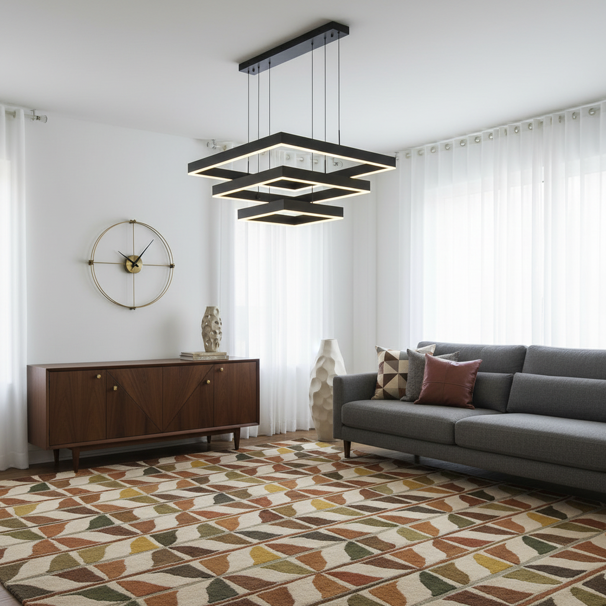 3-Lights 31.4 in. Square Dimmable Integrated LED Chandelier