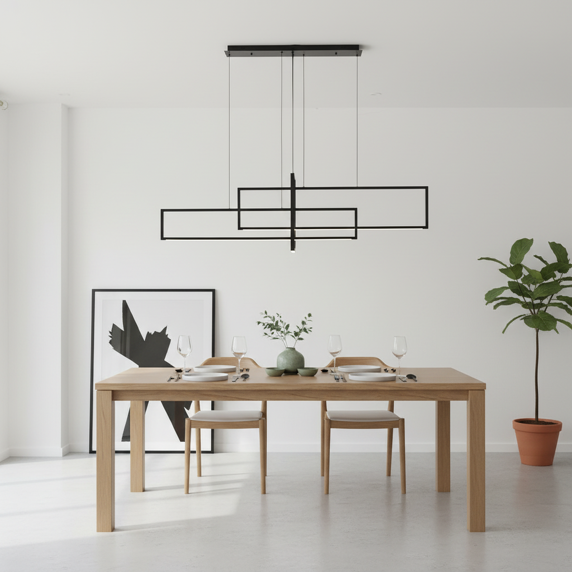 47"/63" 3 Lights Rectangle Modern LED Dimmable Black Kitchen Island Chandelier