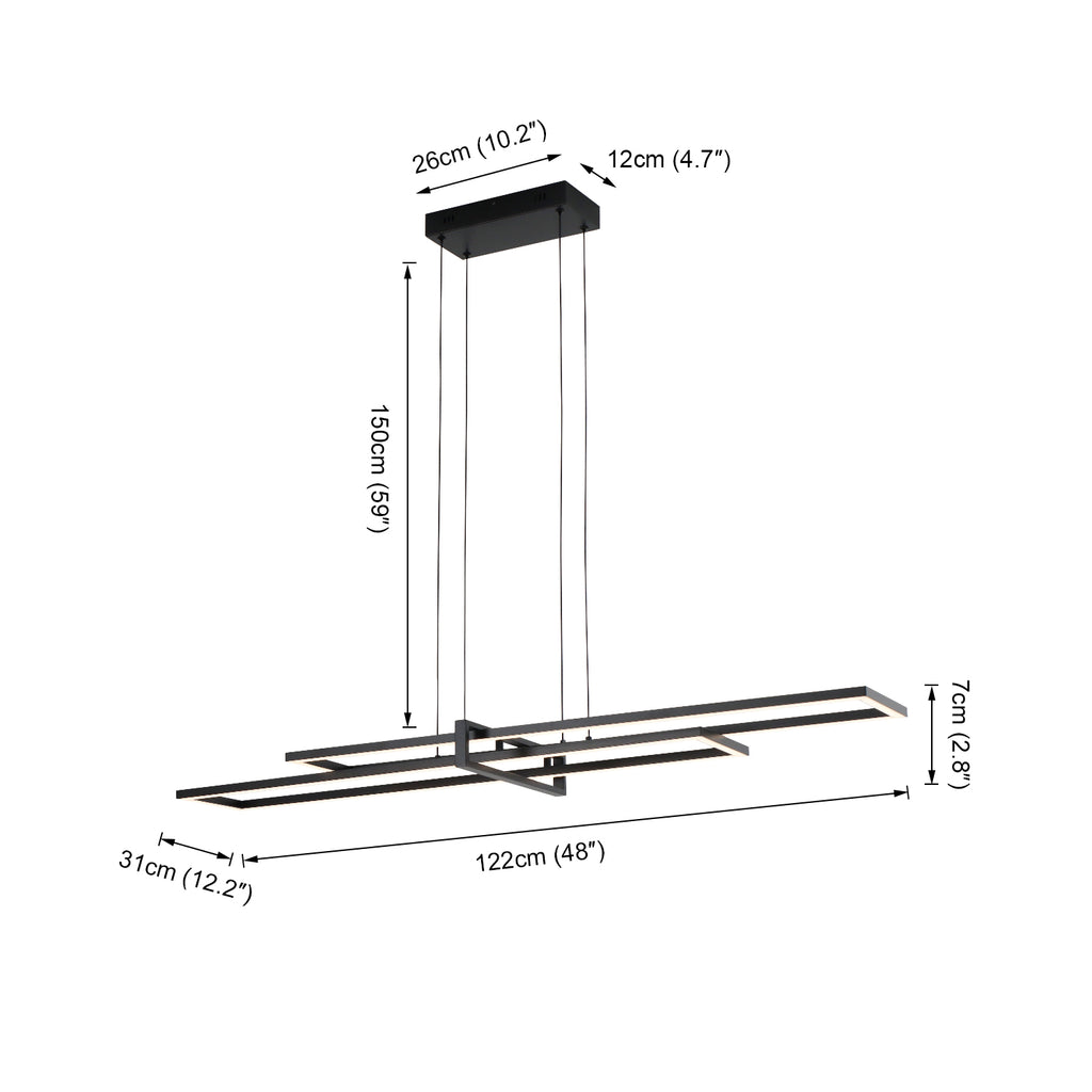 48" Black Rectangle Modern LED Dimmable Chandelier,3000K Warm Light