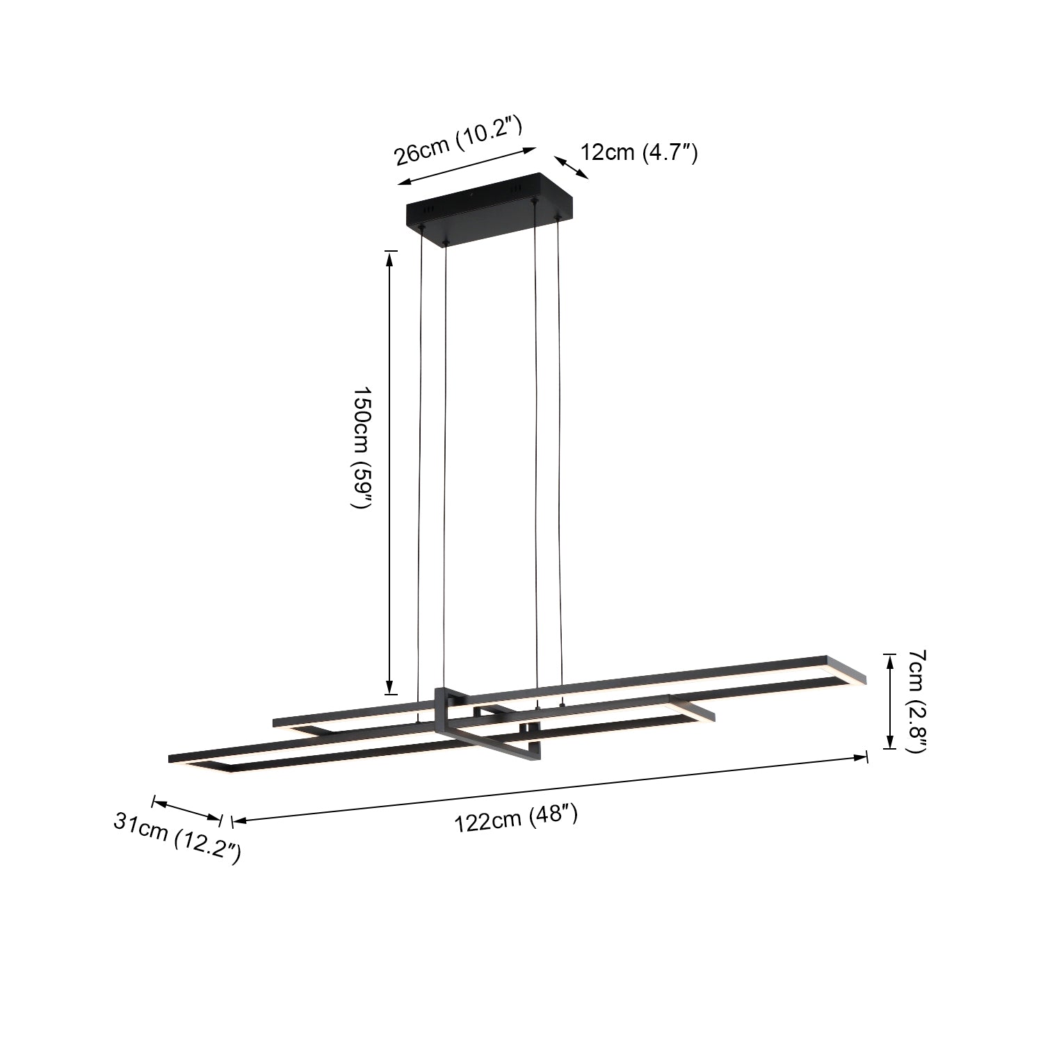 48" Black Rectangle Modern LED Dimmable Chandelier,3000K Warm Light