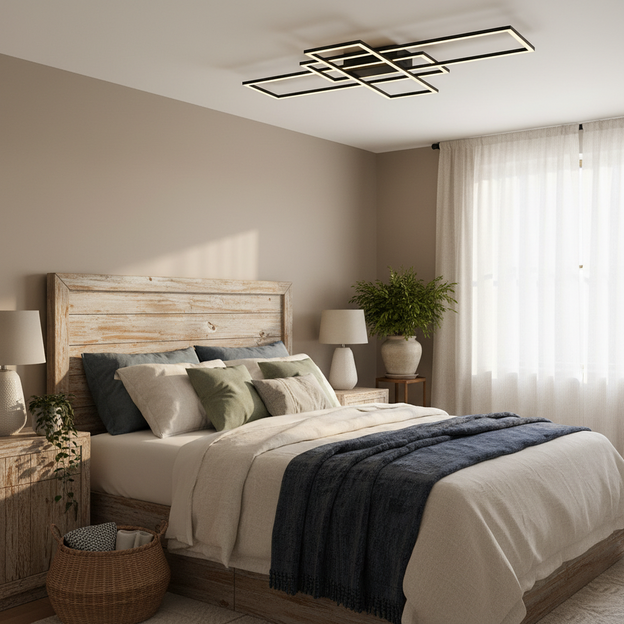 42/54 In. 3-Light Black Dimmable LED Flush Mount for Living Dining Room Rectangular Close to Ceiling Light