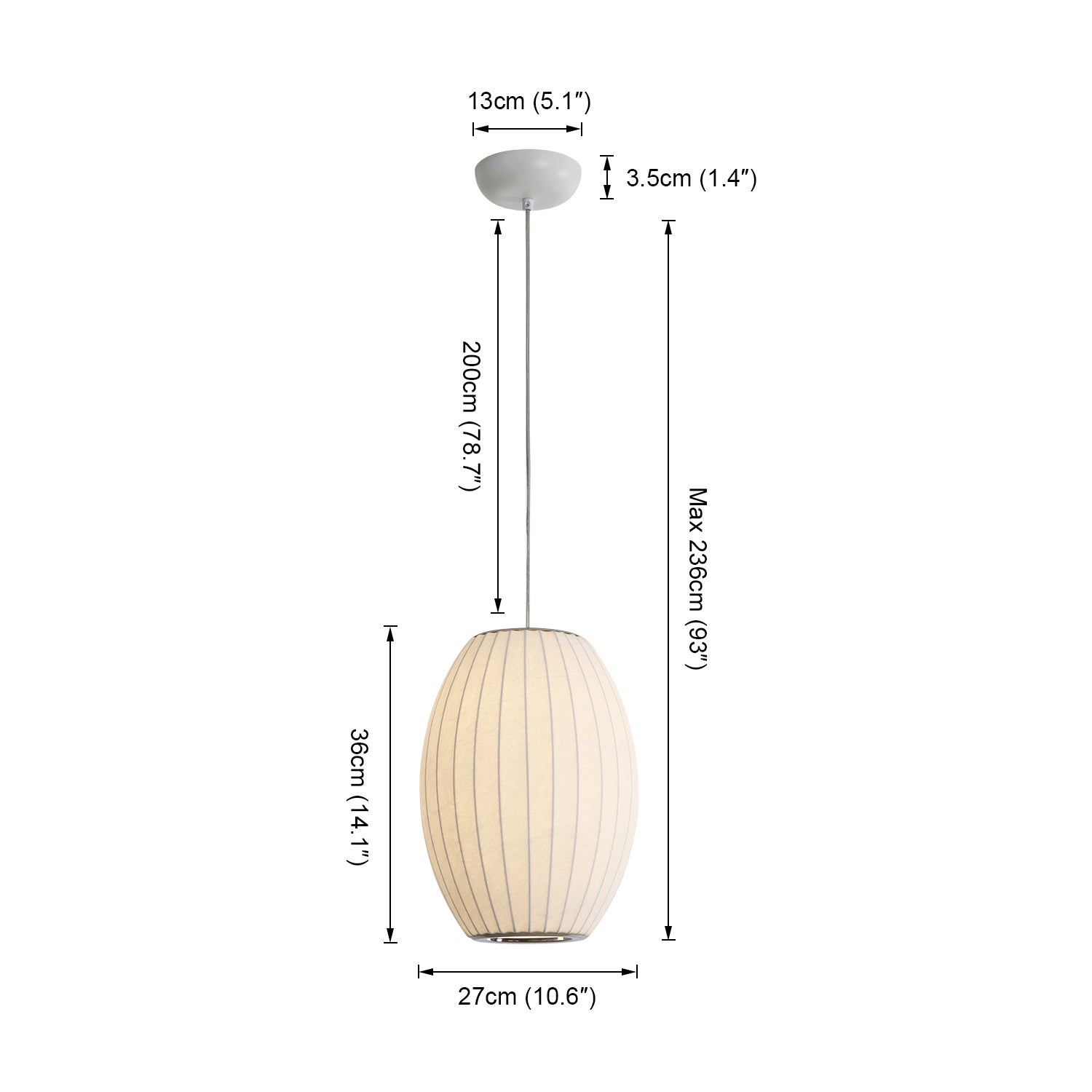 14/21 Inch 1-Light Drum White Silk Pendant Light for Restaurant Kitchen Entrance