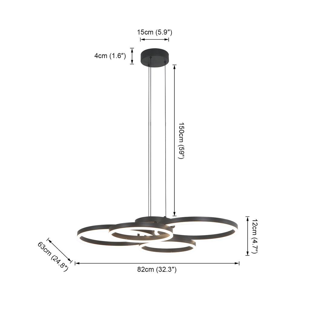 4 Lights 32" Circle Black LED Dimmable Hanging Chandelier