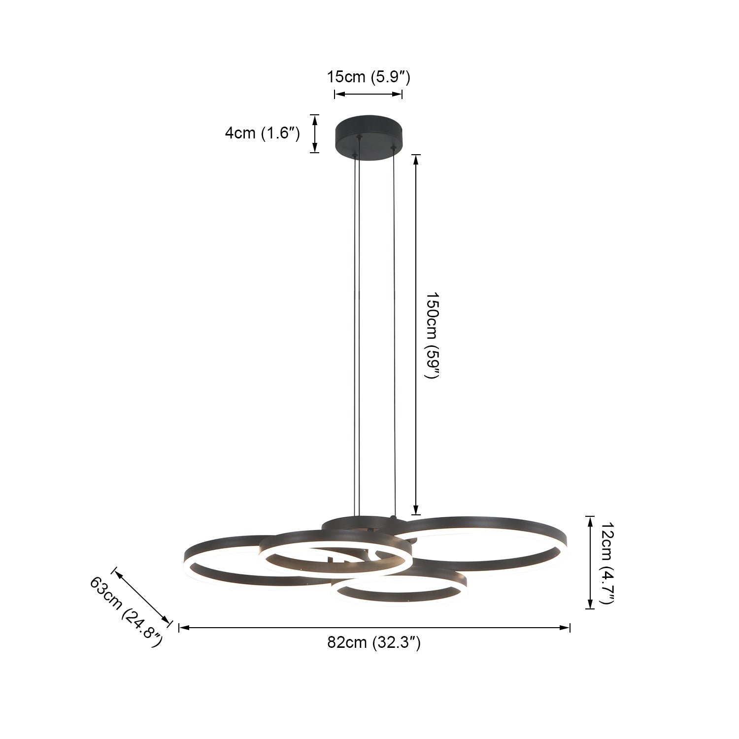 4 Lights 32" Circle Black LED Dimmable Hanging Chandelier