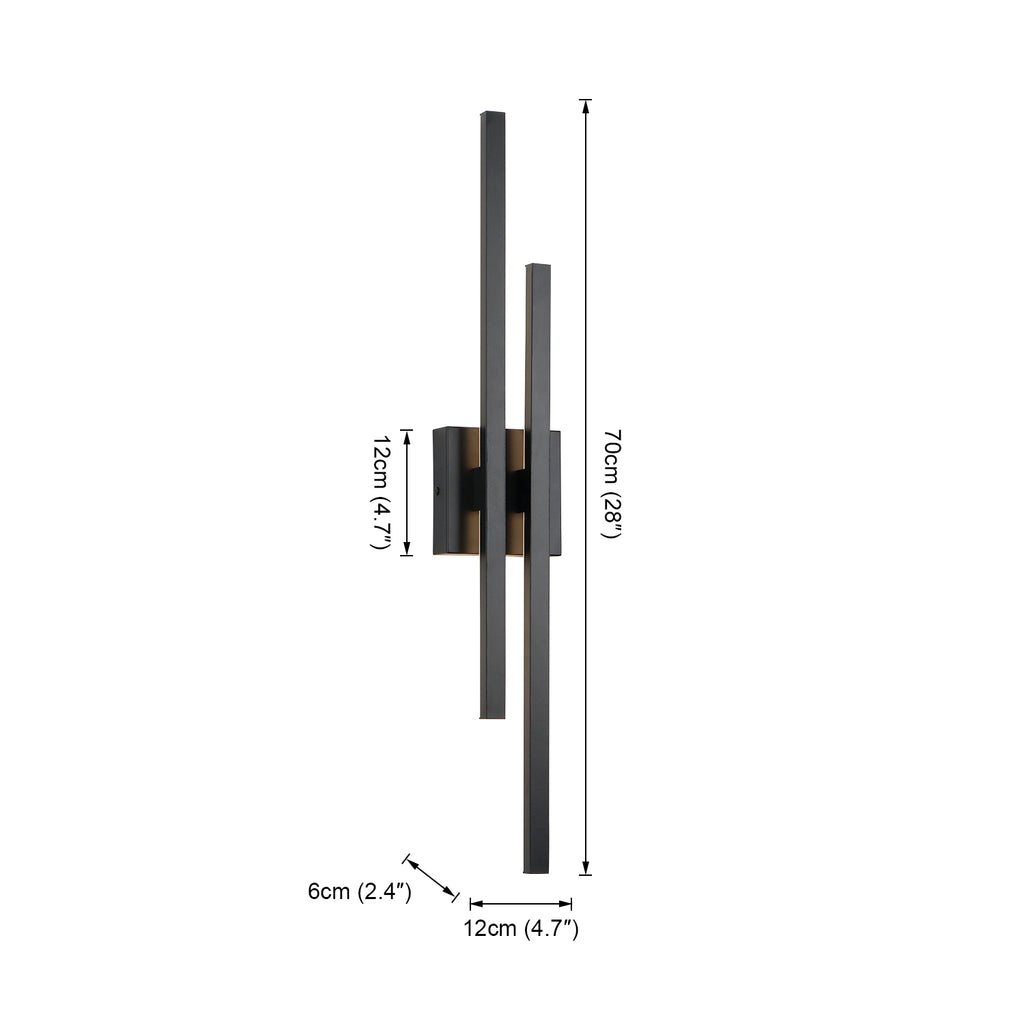 28/35/44 Inch 2-Lights Black 3 CCT Dimmable Linear Wall Sconce