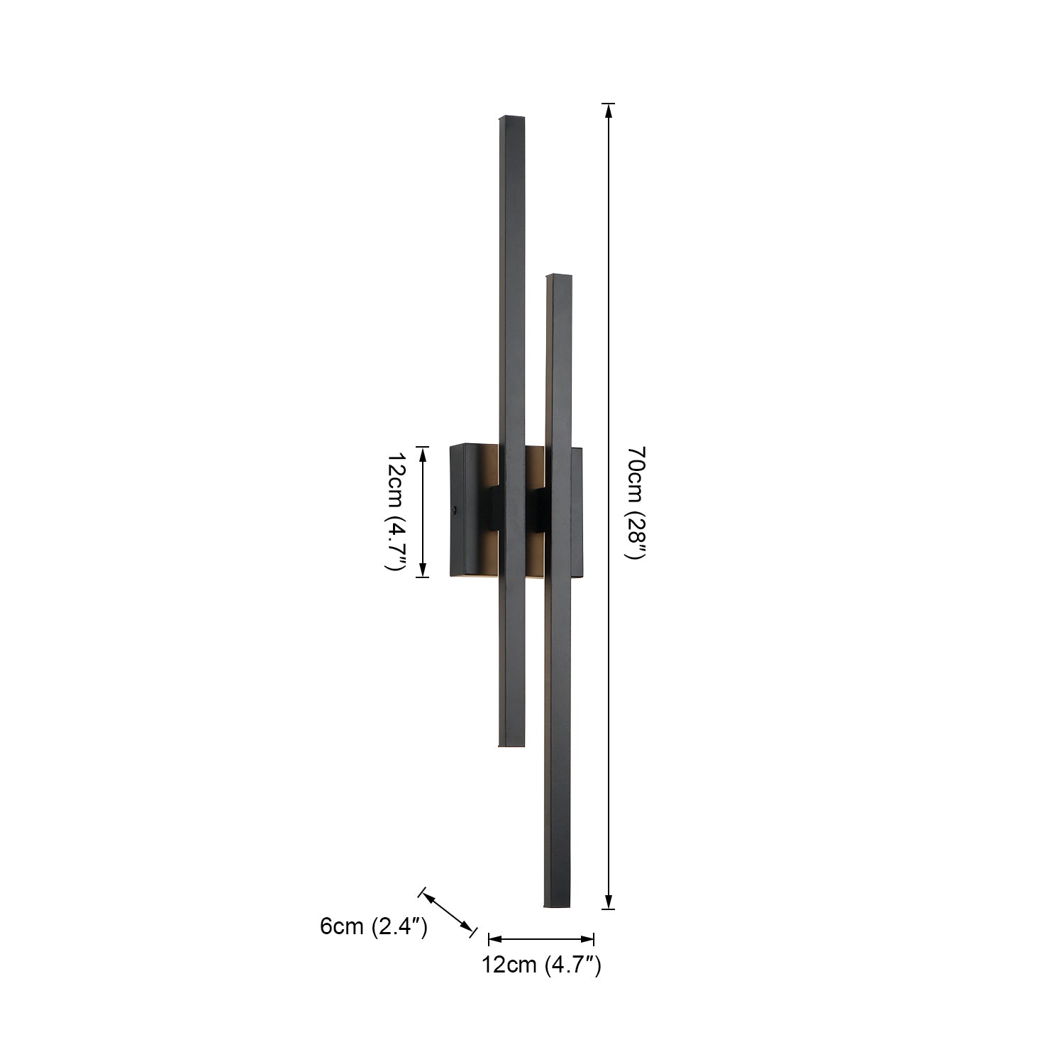 28/35/44 Inch 2-Lights Black 3 CCT Dimmable Linear Wall Sconce