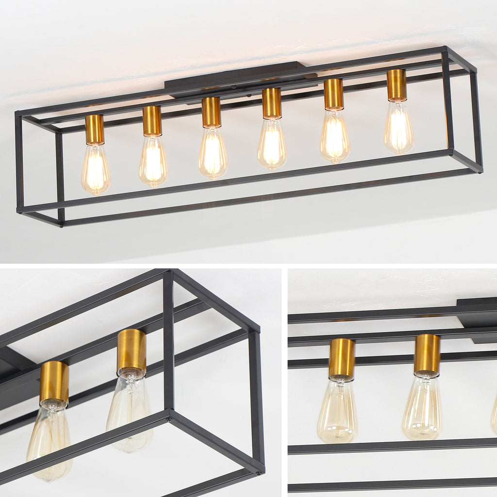 4/6 Lights Vintage Farmhouse Cage Metal Flush Mount Ceiling Light for Living Room Kitchen Island