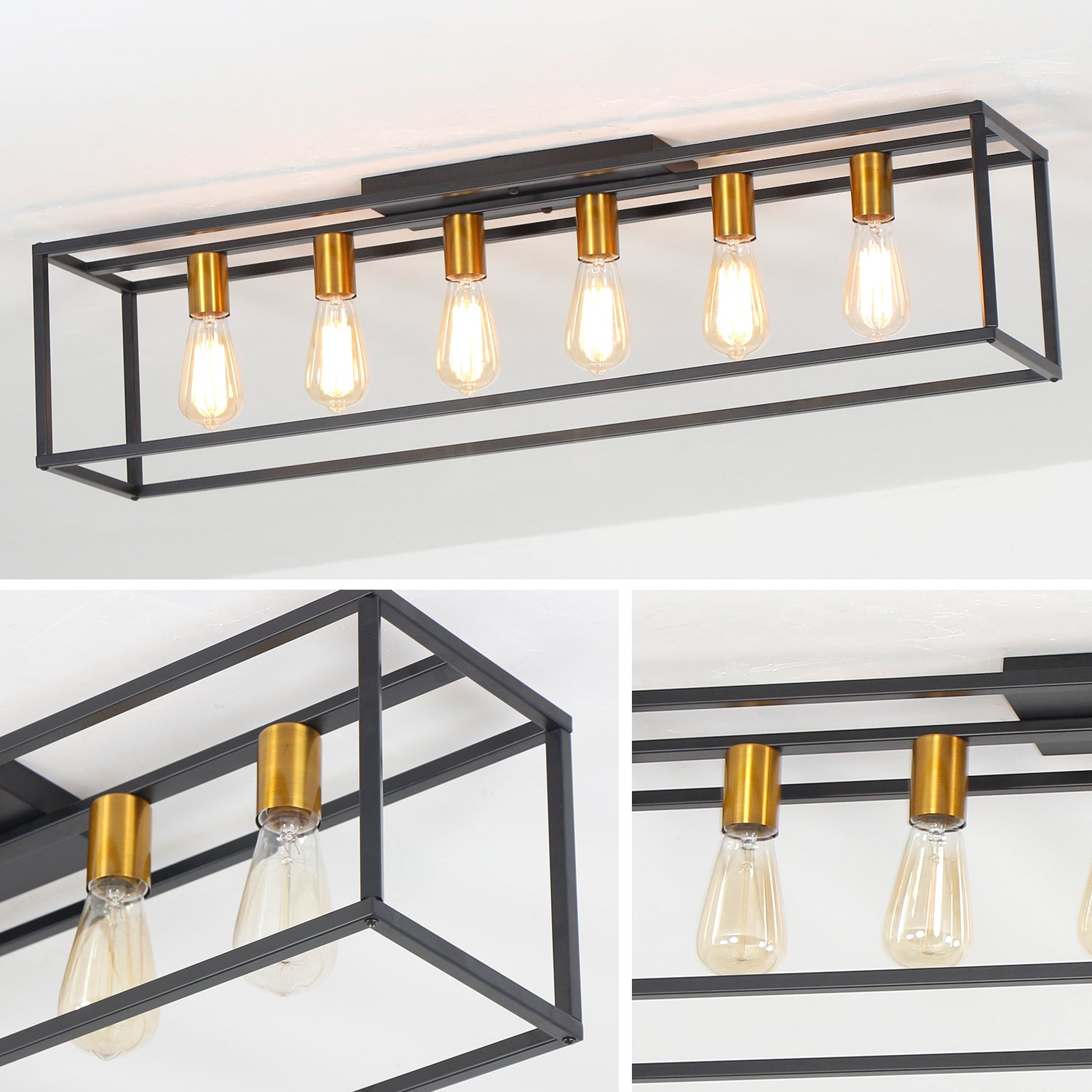 4/6 Lights Vintage Farmhouse Cage Metal Flush Mount Ceiling Light for Living Room Kitchen Island