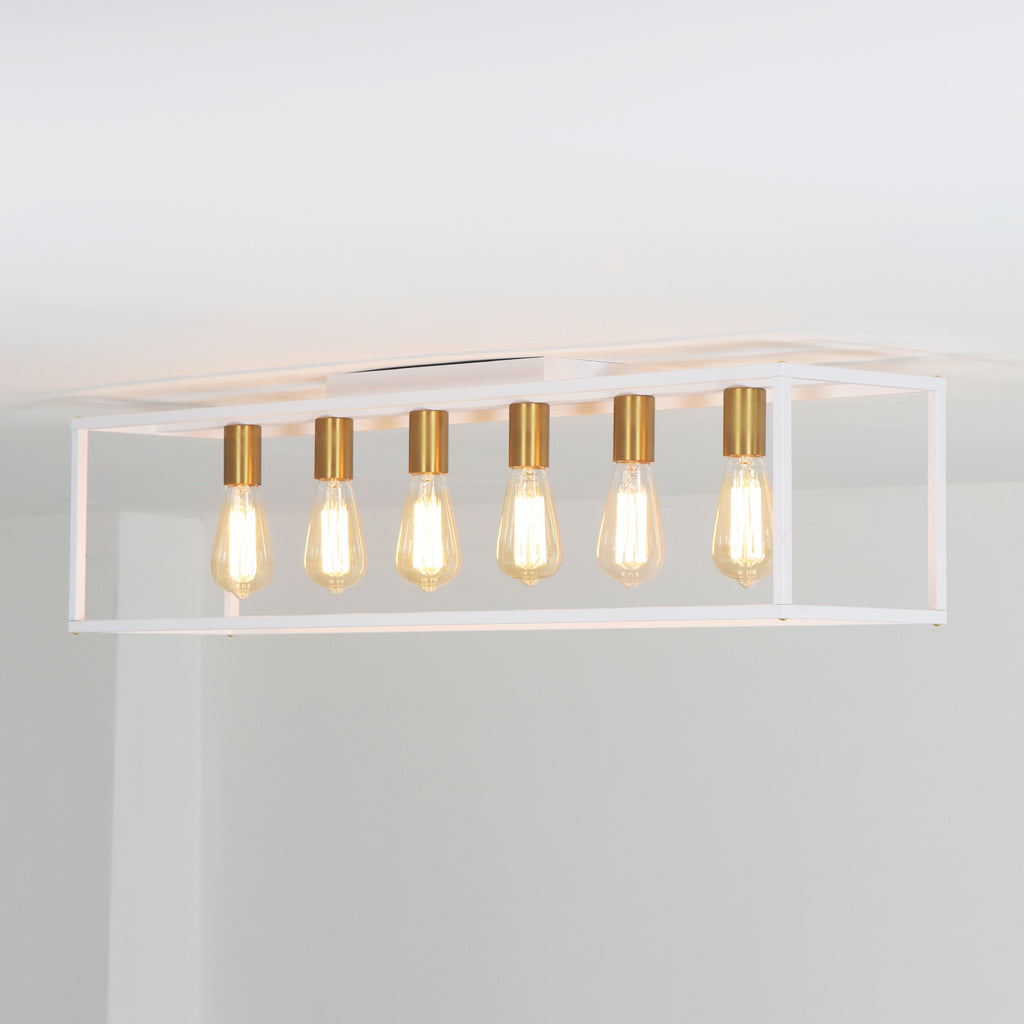 4/6 Lights Vintage Farmhouse Cage Metal Flush Mount Ceiling Light for Living Room Kitchen Island