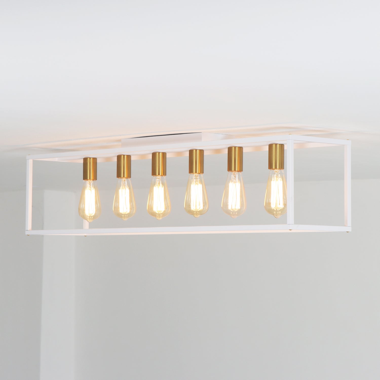 4/6 Lights Vintage Farmhouse Cage Metal Flush Mount Ceiling Light for Living Room Kitchen Island