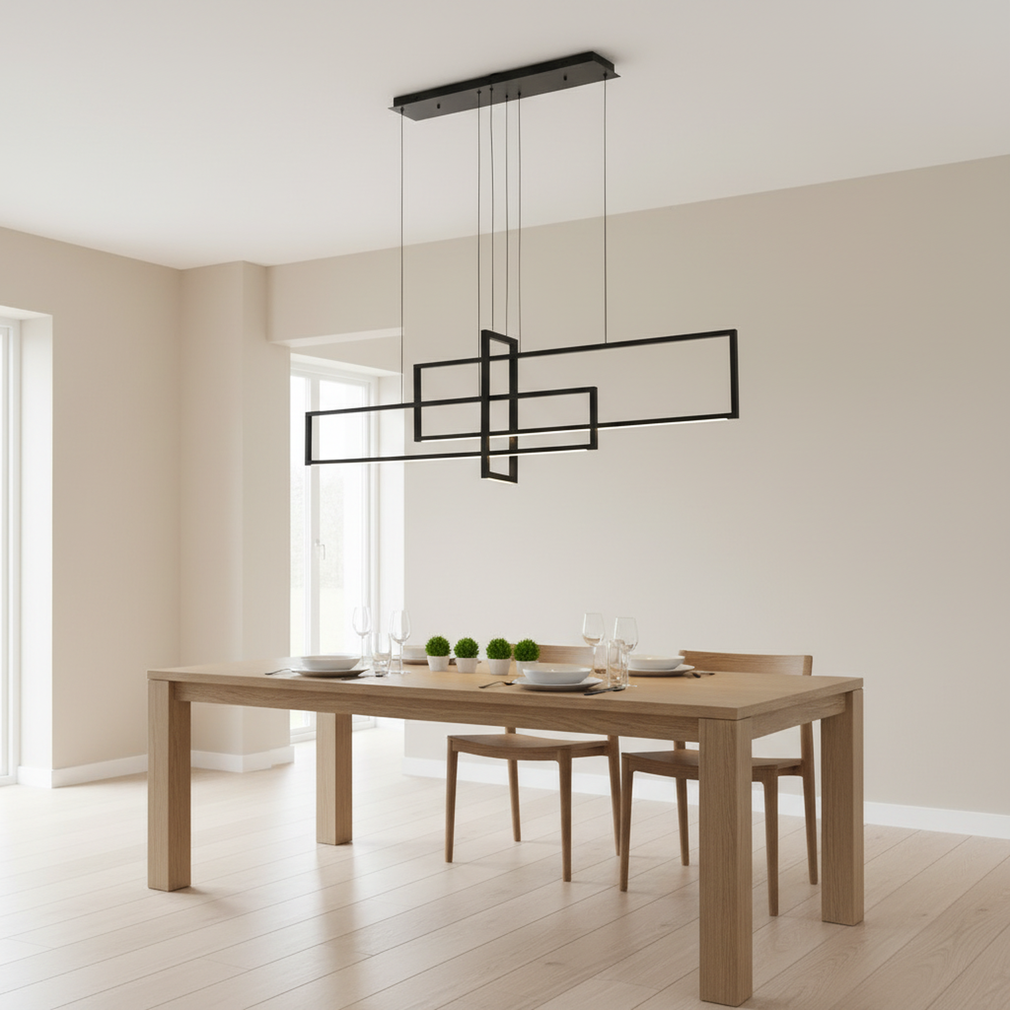 47"/63" 3 Lights Rectangle Modern LED Dimmable Black Kitchen Island Chandelier