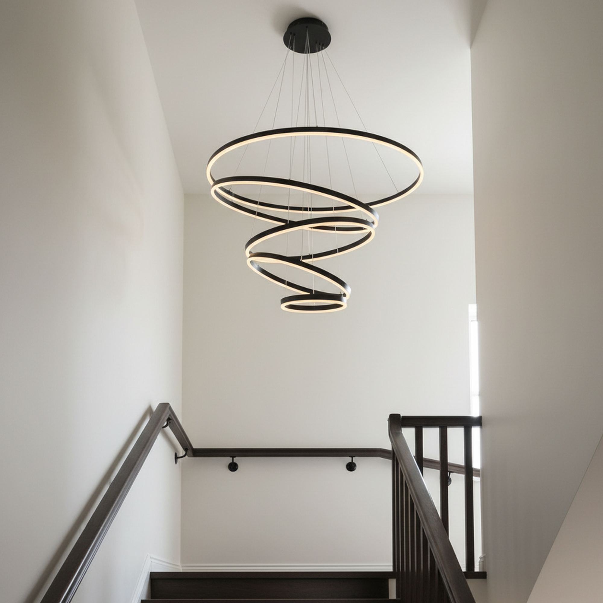 3/5 Lights Rings Dimmable Integrated LED Black Chandelier for Living Room Village Foyer High Ceiling Hanging Light