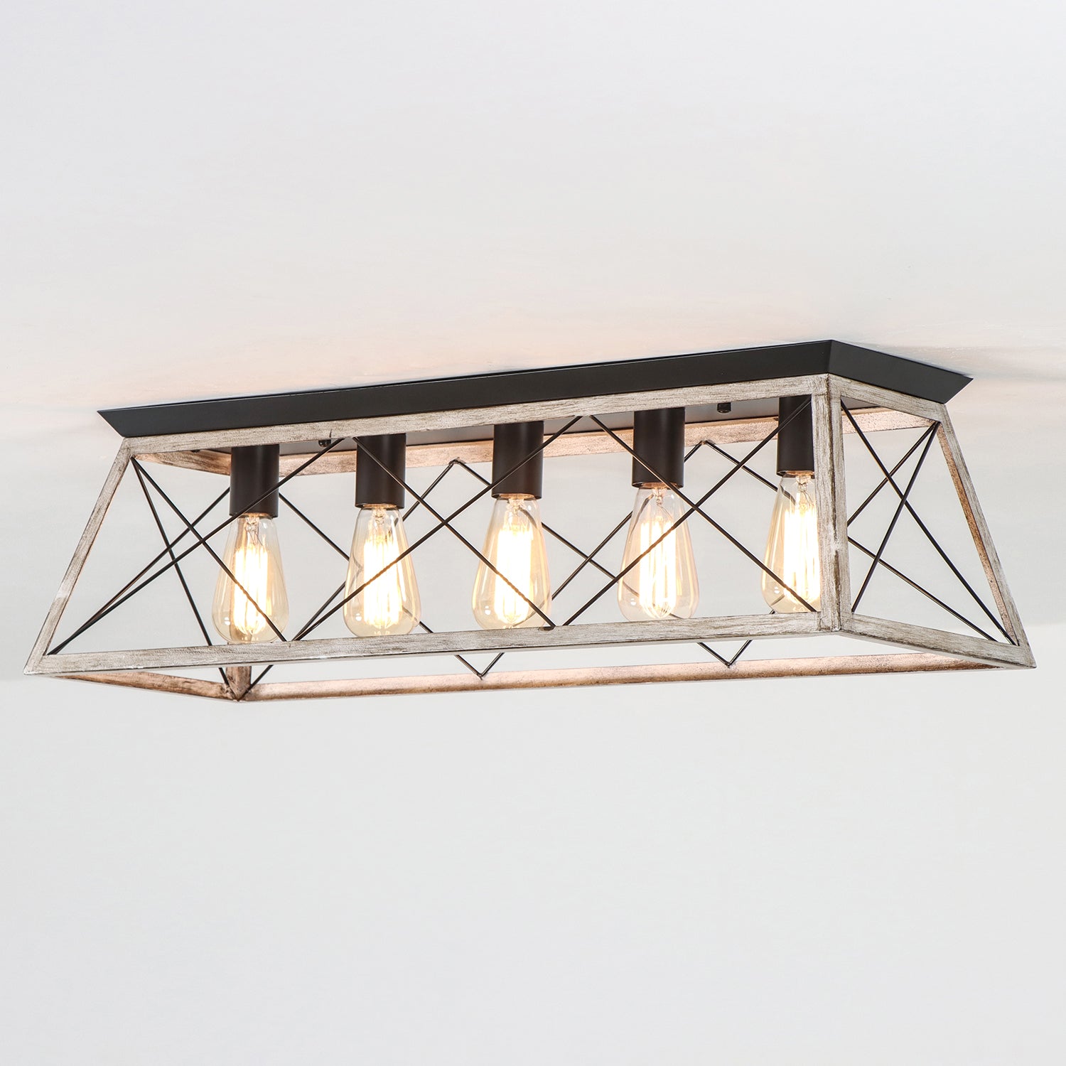 31.5 Inch 5 Lights Vintage Farmhouse Flush Mount Ceiling Fixture for Living Room Dining Room