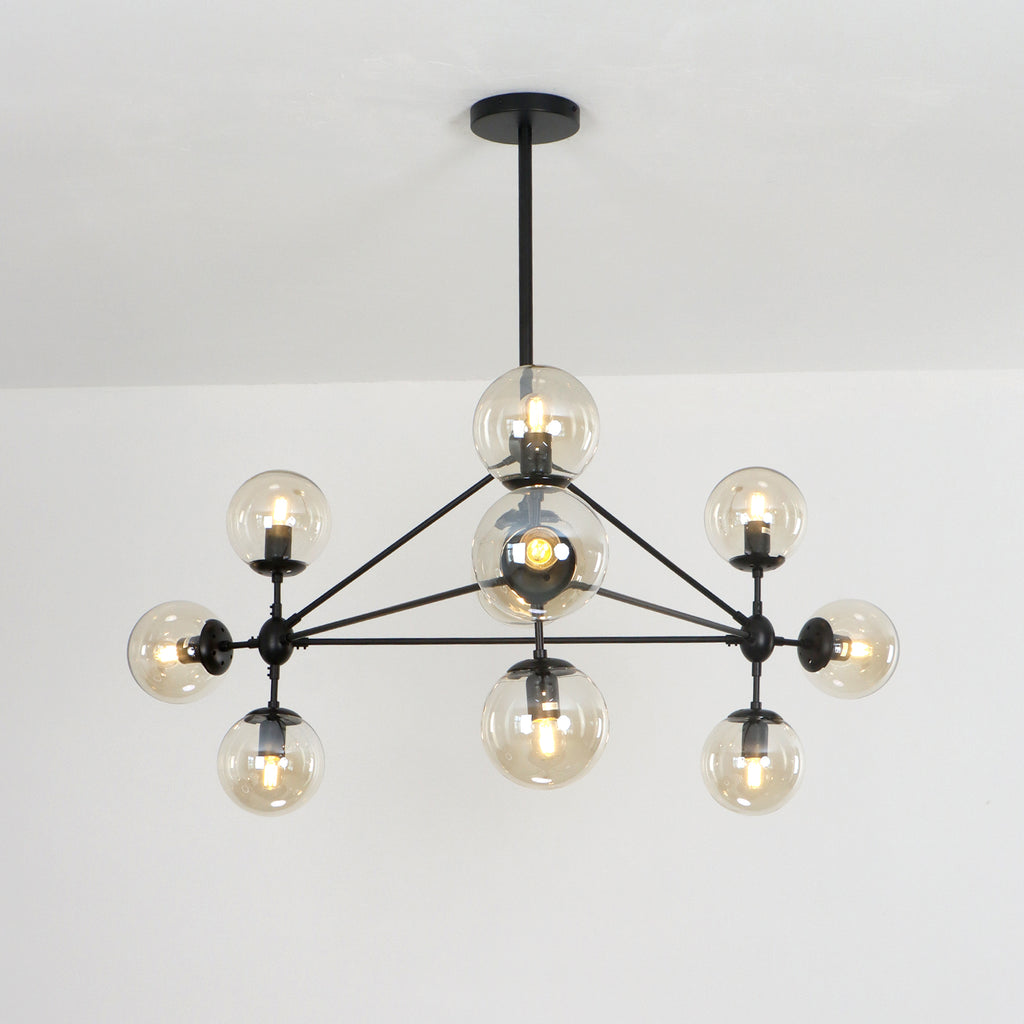 10 Lights Magic Bean Black Industrial Chandelier with Amber Glass Shade