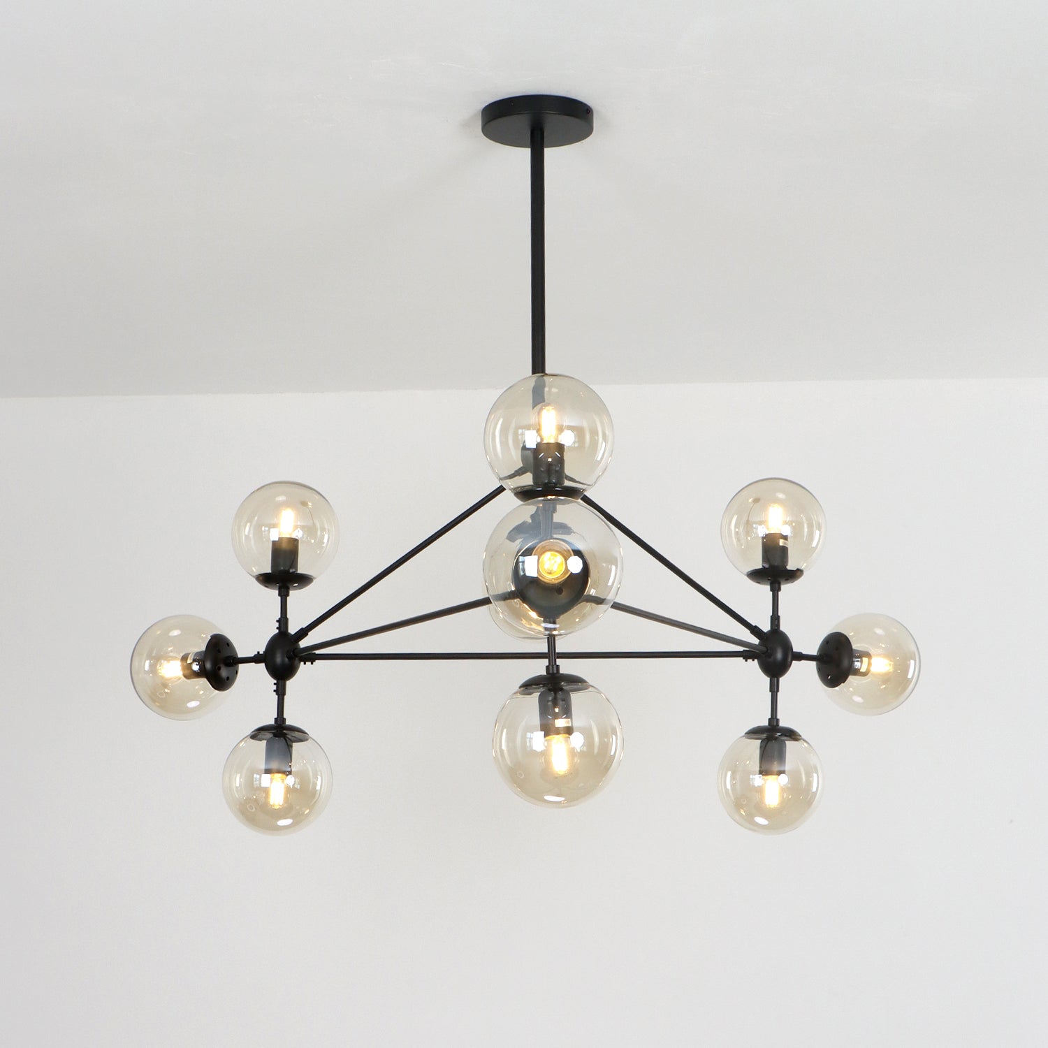 10 Lights Magic Bean Black Industrial Chandelier with Amber Glass Shade