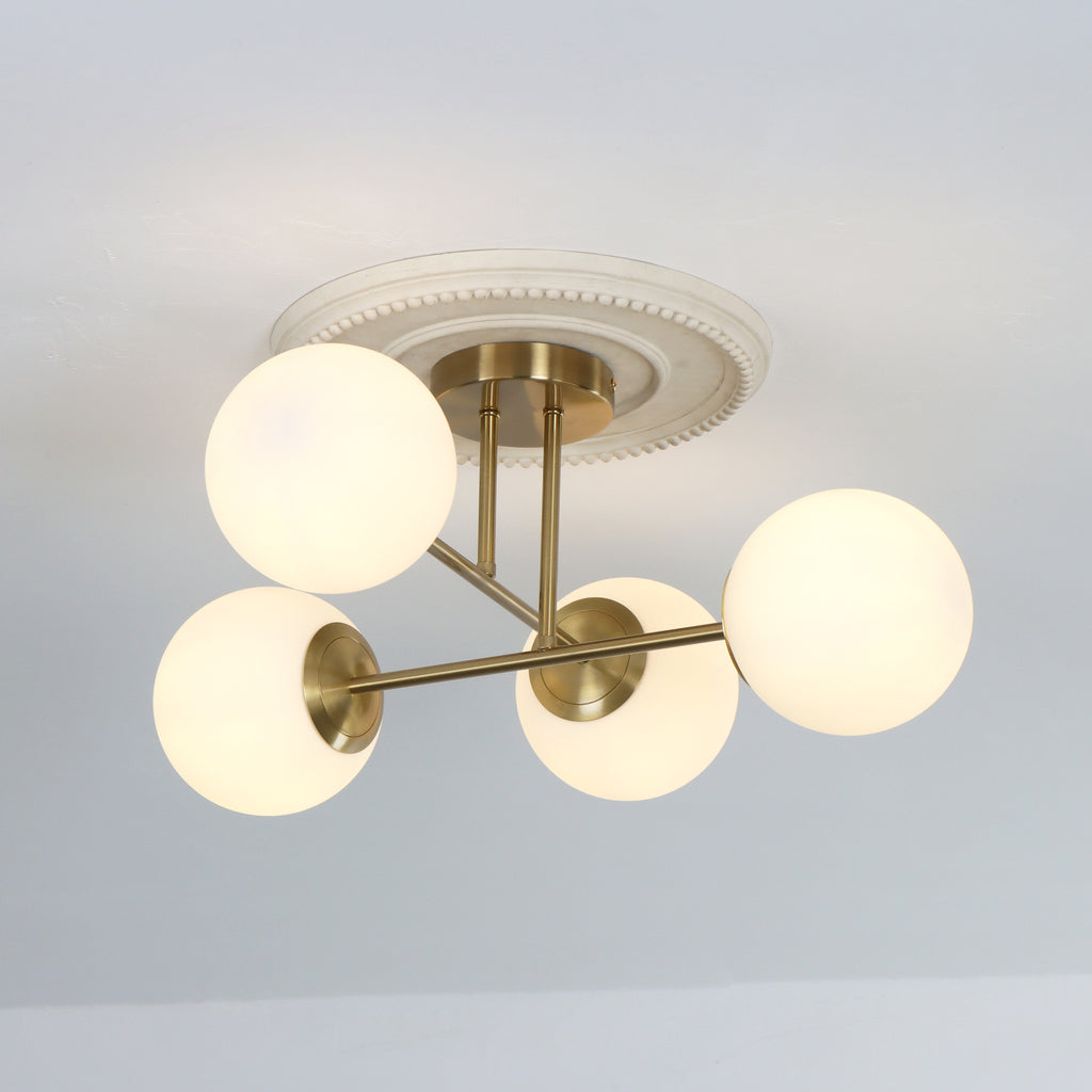 4/6 Lights Modern Sputnik Semi Flush Mount with Opal Glass Shade