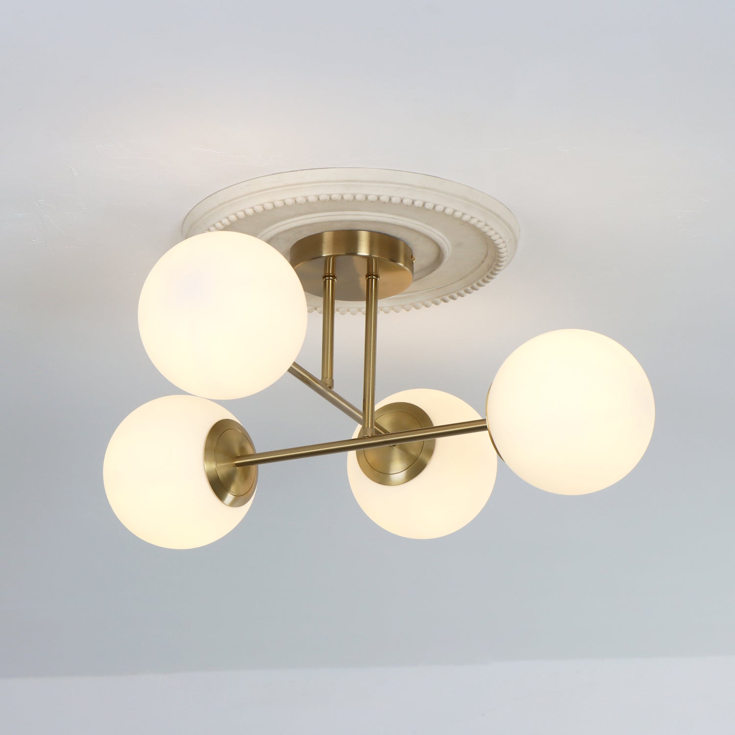 4/6 Lights Modern Sputnik Semi Flush Mount with Opal Glass Shade