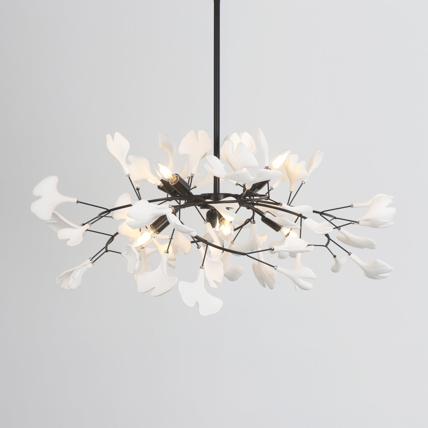 6 Lights Branch Chandelier with White Ceramic Ginkgo Leaves