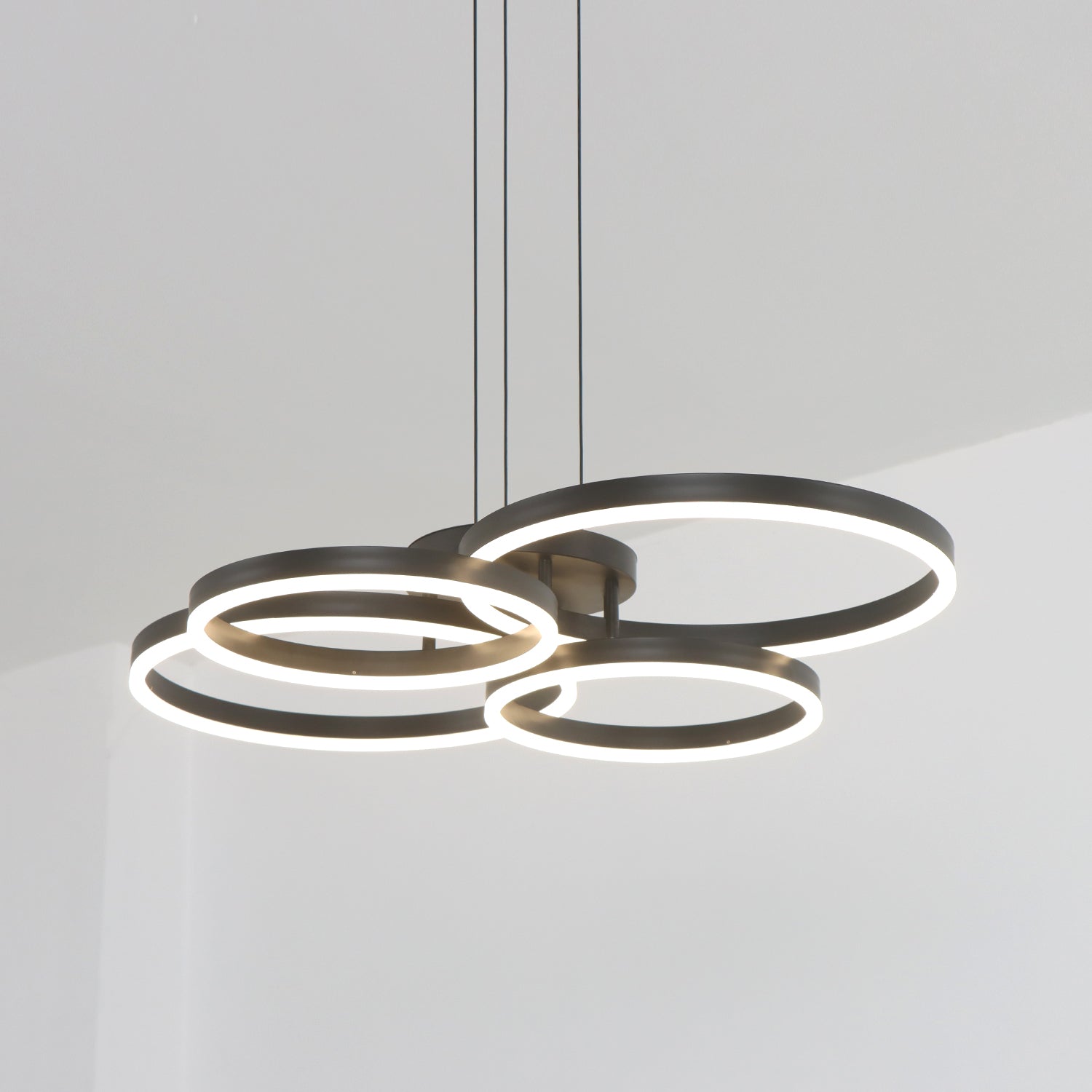 4 Lights 32" Circle Black LED Dimmable Hanging Chandelier