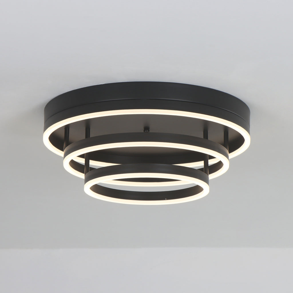 19.7" 3 Lights Black Rings LED Dimmable Flush Mount Ceiling Light
