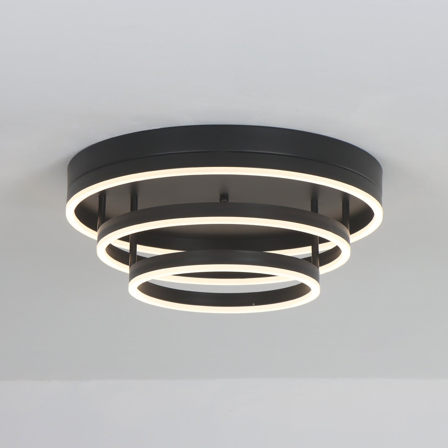 19.7" 3 Lights Black Rings LED Dimmable Flush Mount Ceiling Light