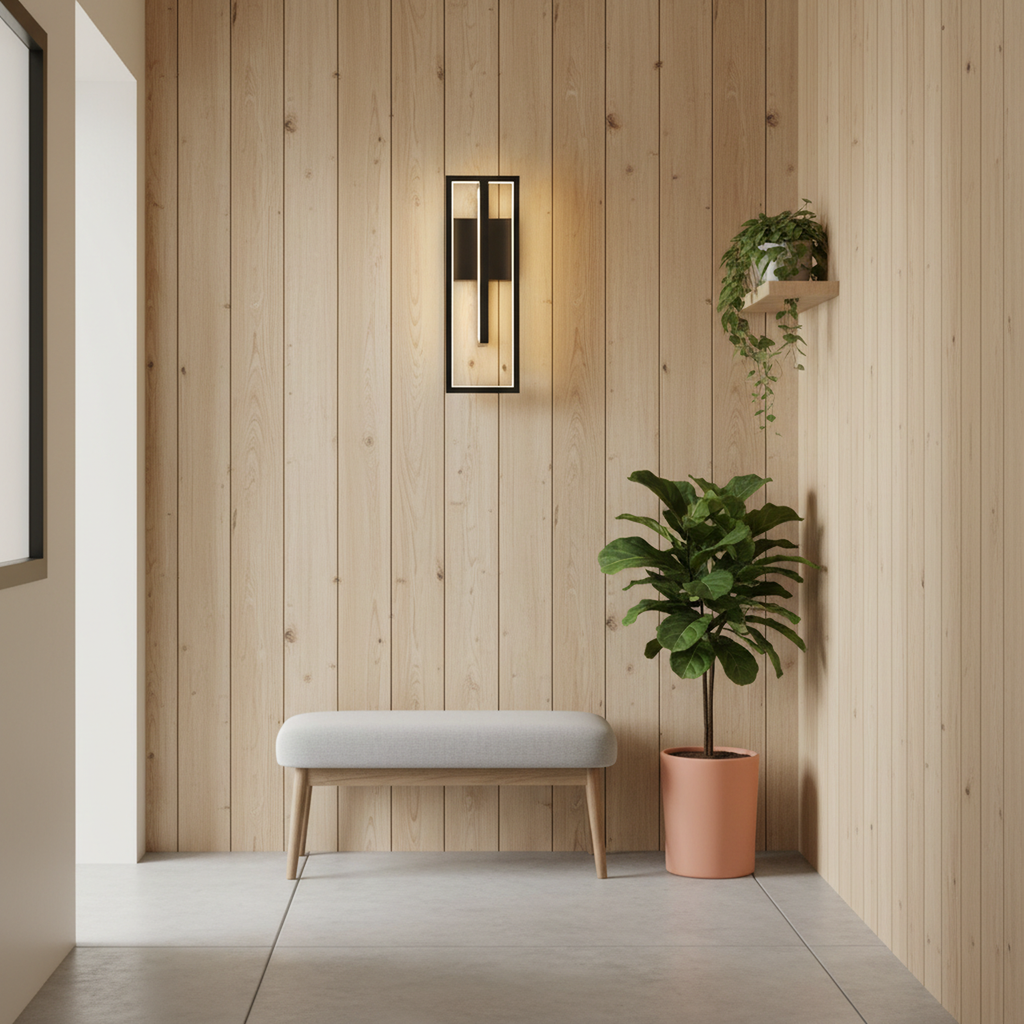 19"H Modern Dimmable LED Rectangle Black/Gold Wall Sconce