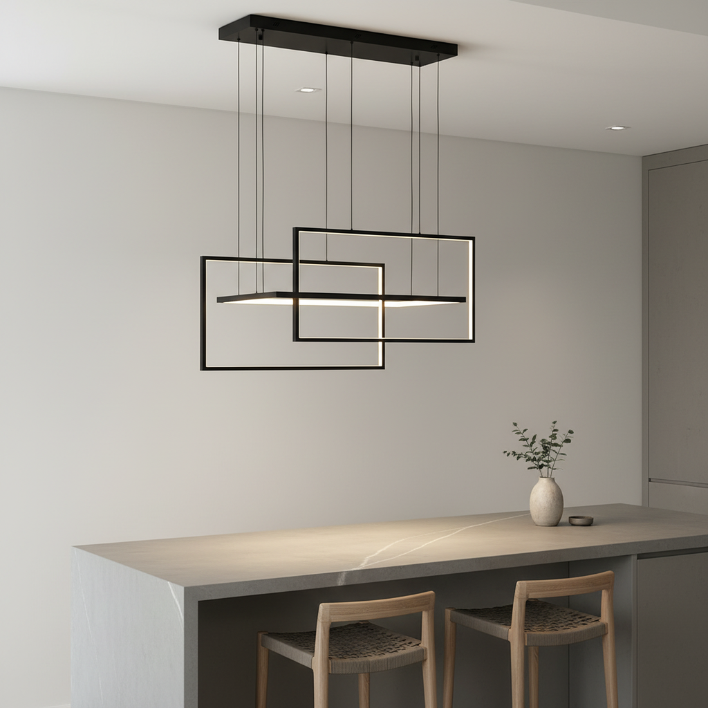 40"/54" 3 Lights Rectangle Black Integrated LED Dimmable Chandelier