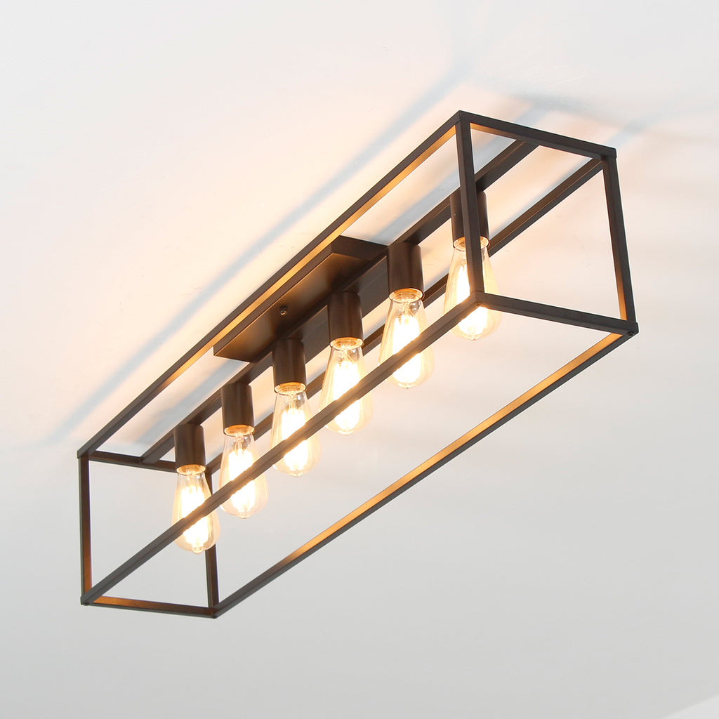 4/6 Lights Vintage Farmhouse Cage Metal Flush Mount Ceiling Light for Living Room Kitchen Island