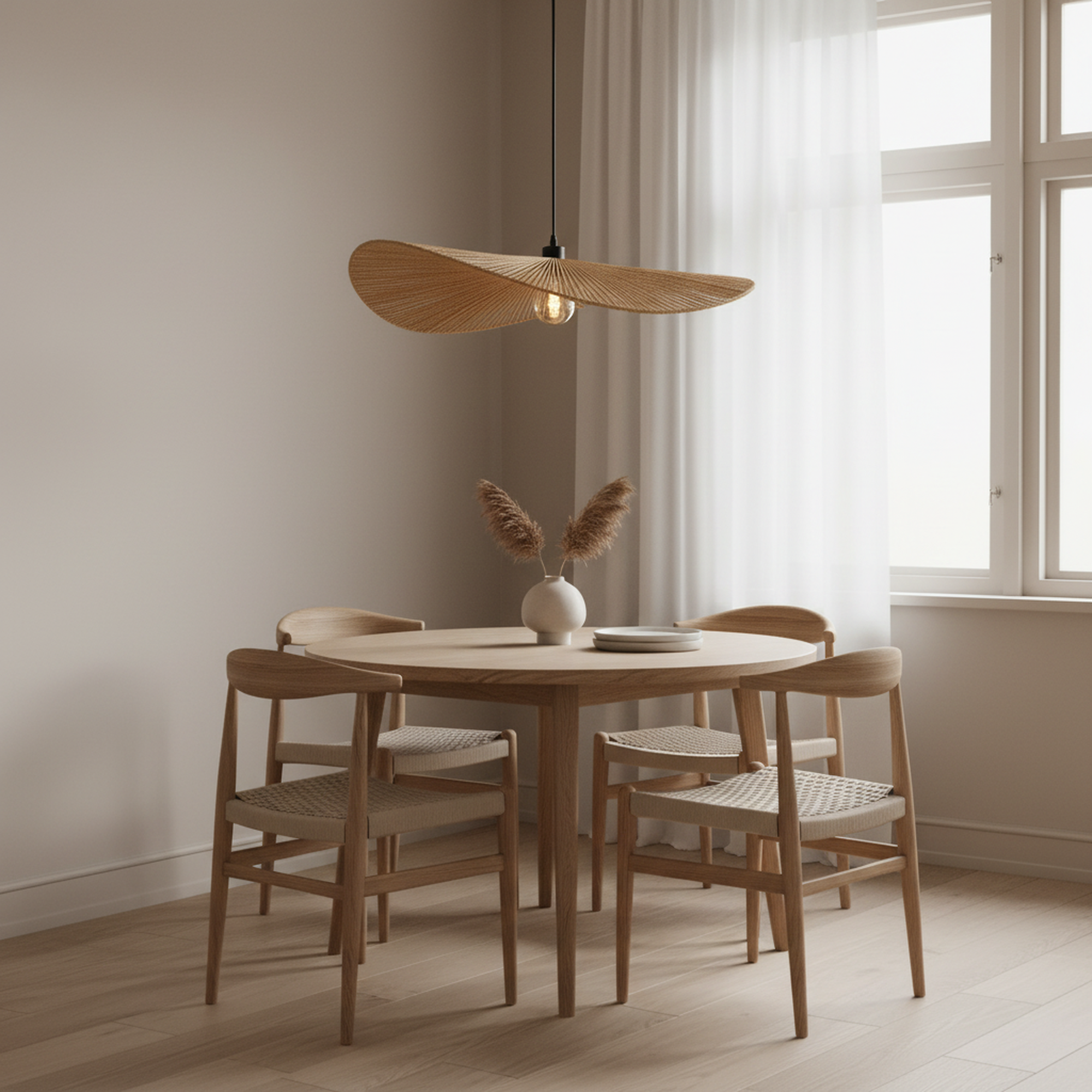 Boho 1 Light Hand-Woven Rattan Farmhouse Pendant Light