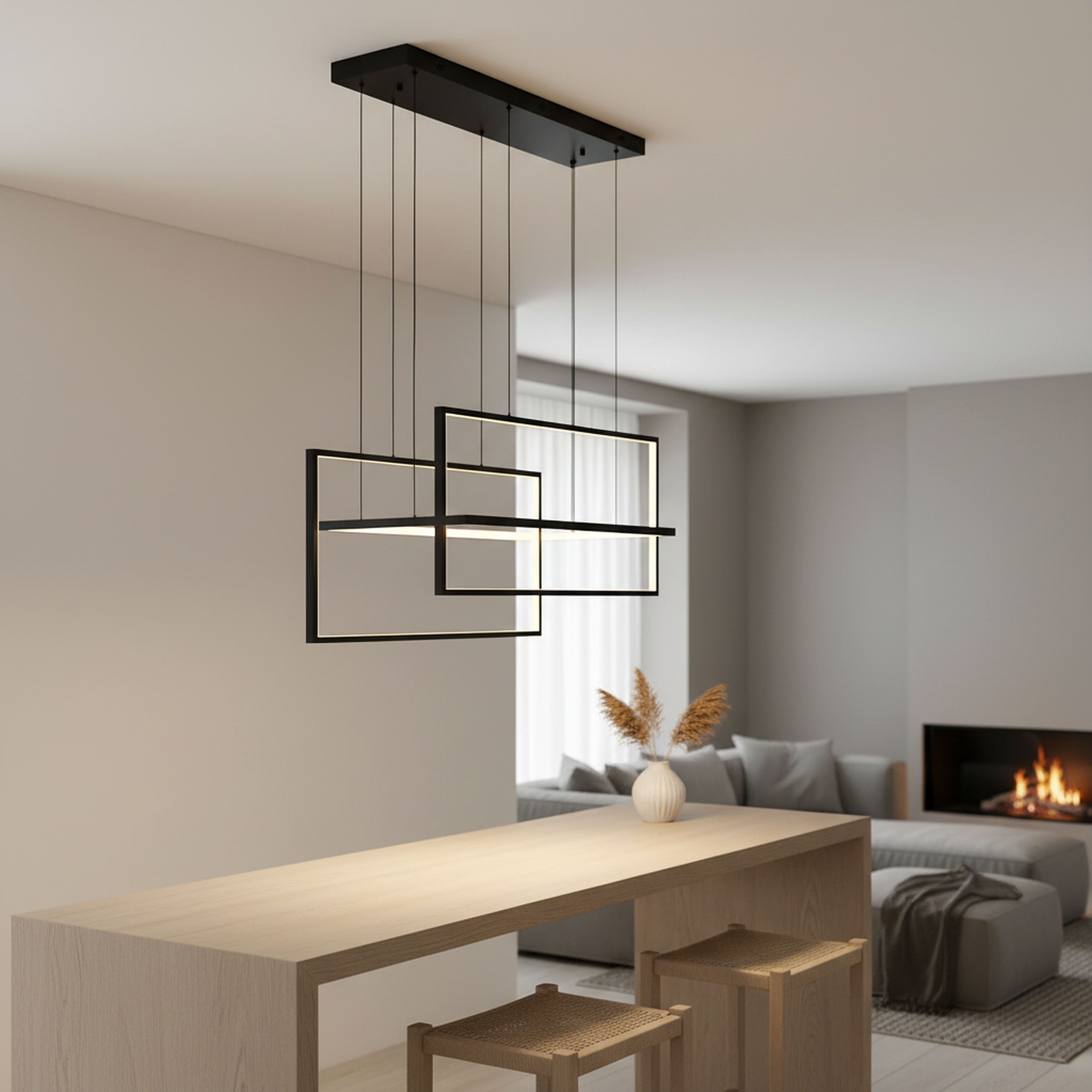 40"/54" 3 Lights Rectangle Black Integrated LED Dimmable Chandelier