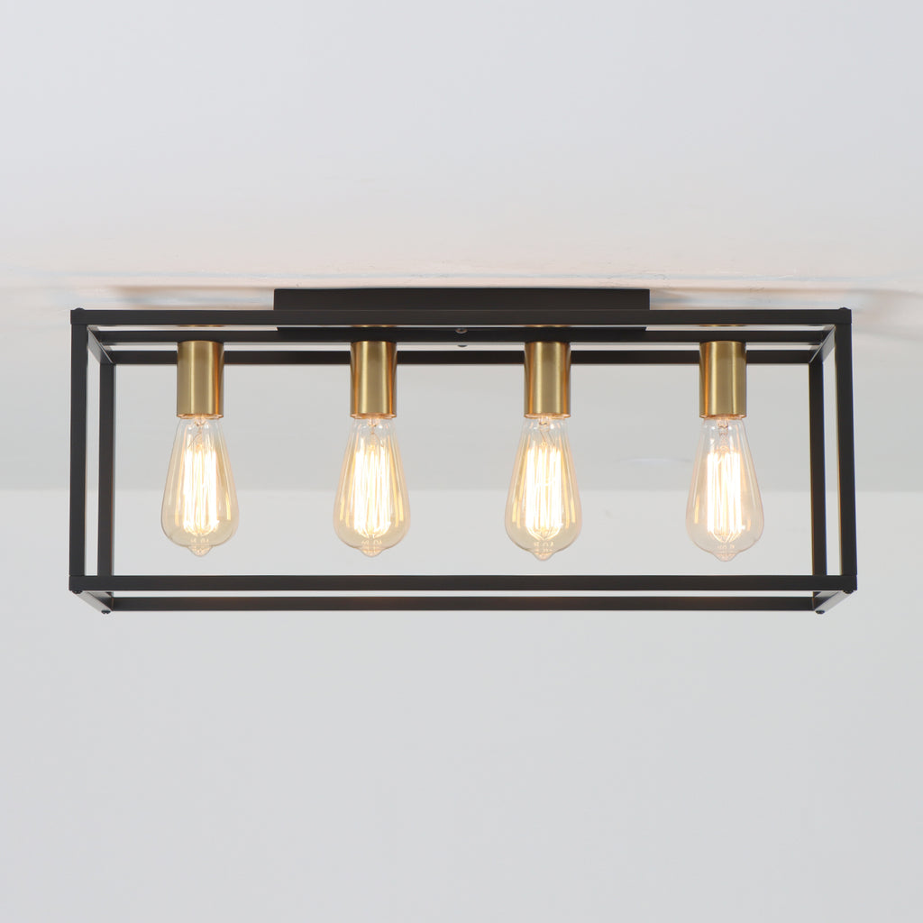 4/6 Lights Vintage Farmhouse Cage Metal Flush Mount Ceiling Light for Living Room Kitchen Island