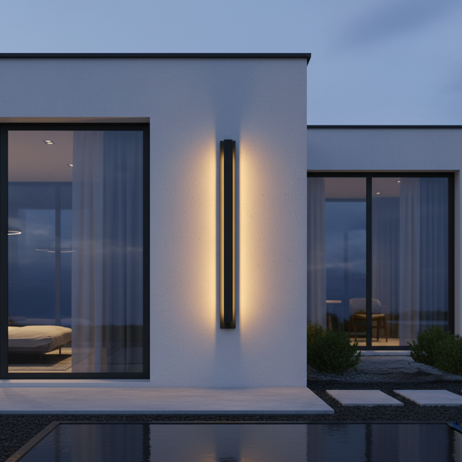 Black Rectangular Outdoor Waterproof Integrated LED Wall Sconce 3000K Warm Light