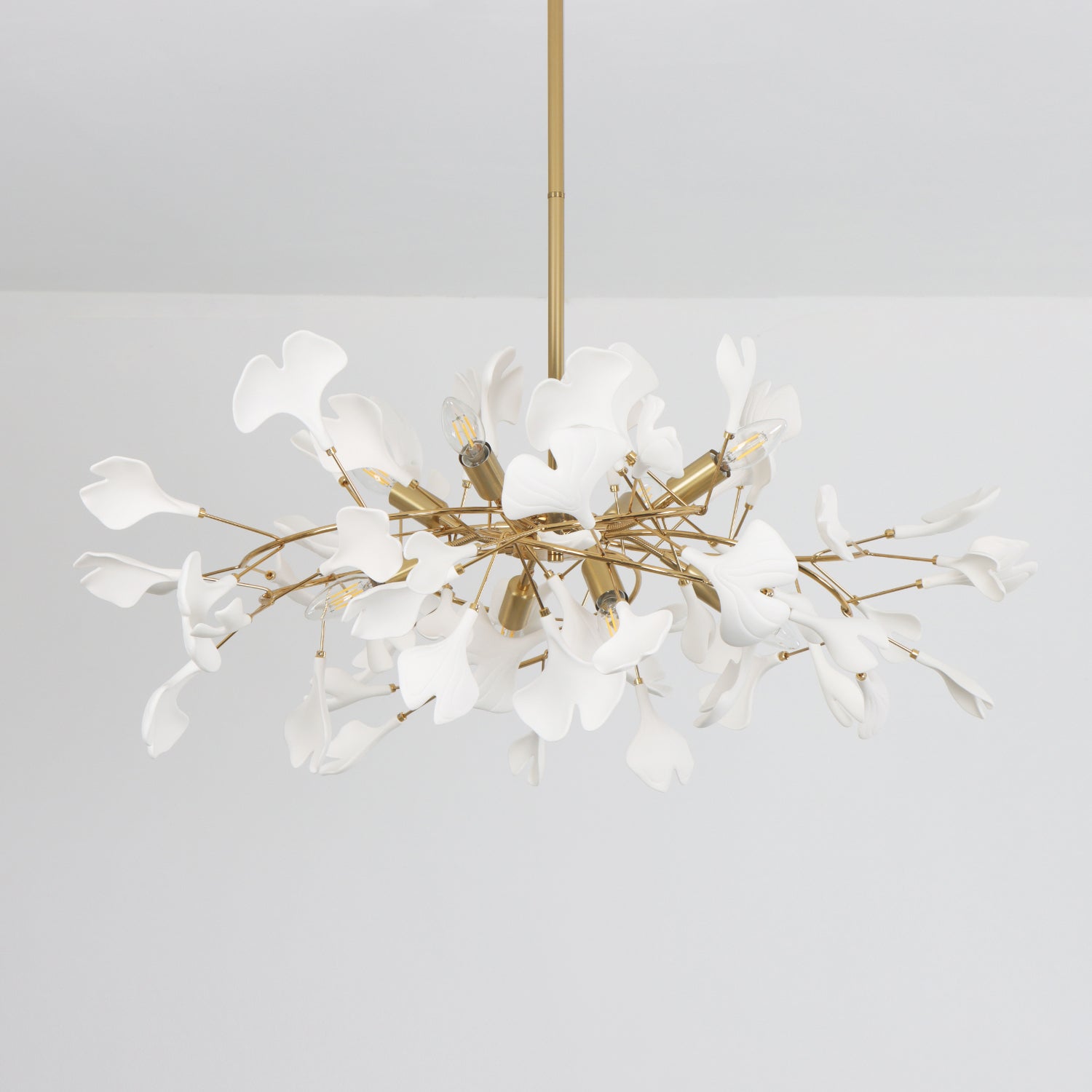 6 Lights Branch Chandelier with White Ceramic Ginkgo Leaves