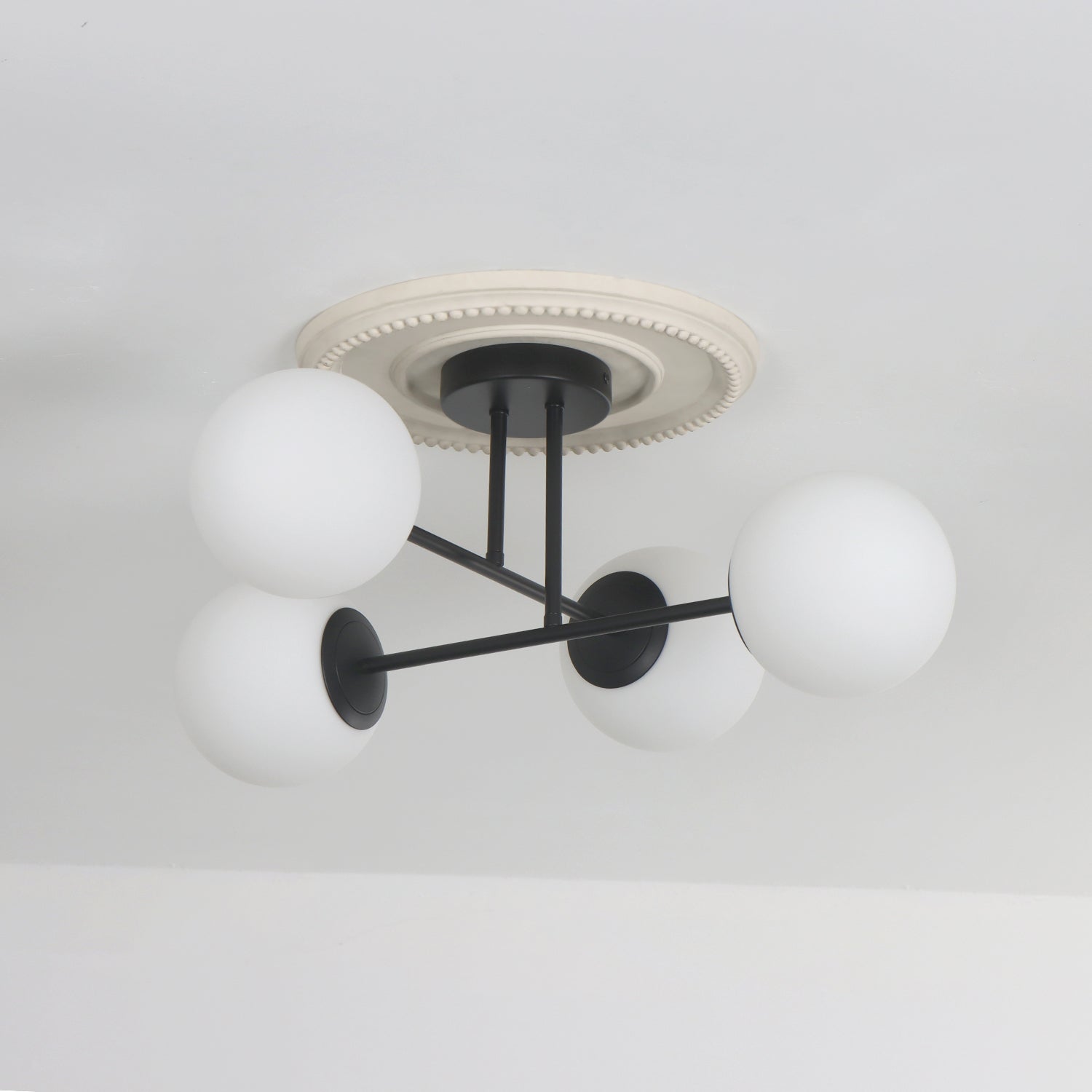 4/6 Lights Modern Sputnik Semi Flush Mount with Opal Glass Shade