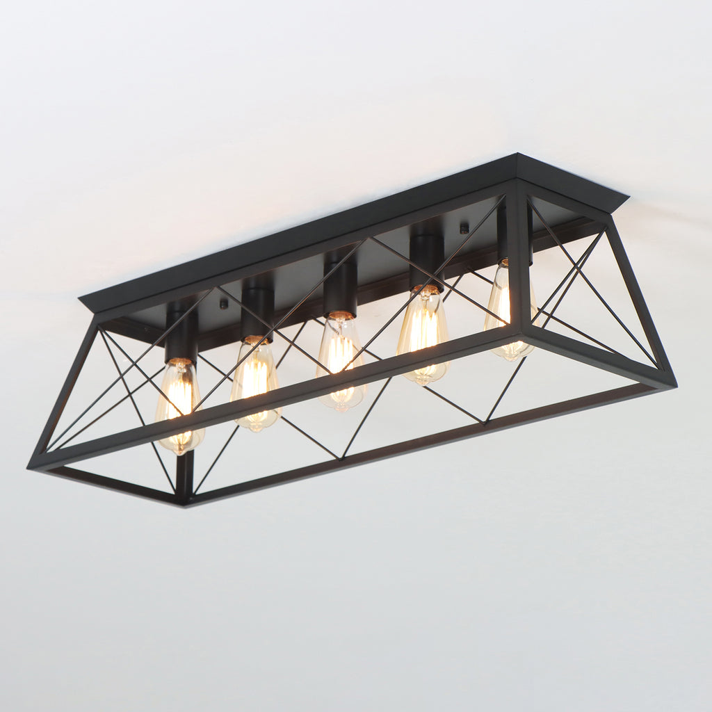 31.5 Inch 5 Lights Vintage Farmhouse Flush Mount Ceiling Fixture for Living Room Dining Room