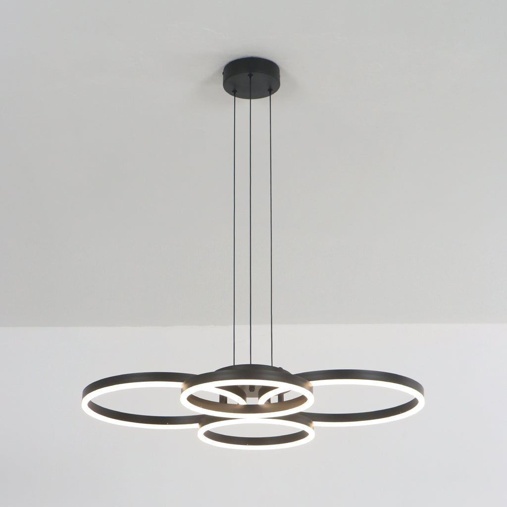 4 Lights 32" Circle Black LED Dimmable Hanging Chandelier