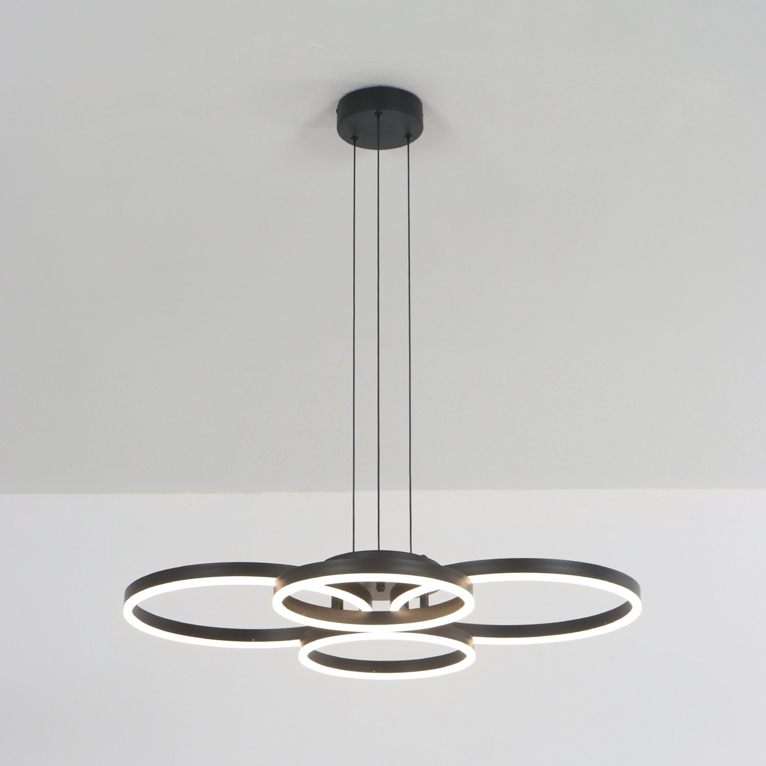 4 Lights 32" Circle Black LED Dimmable Hanging Chandelier