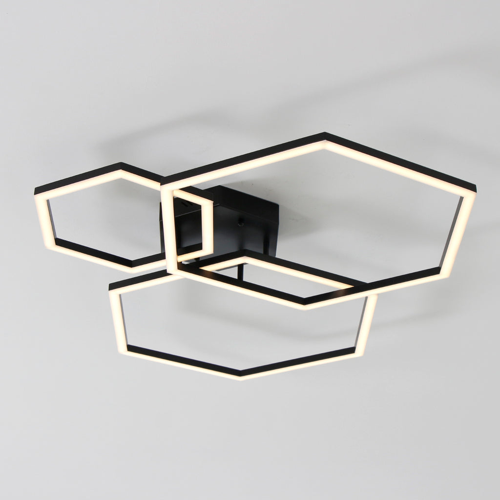 40" 3 Lights Geometric Black LED Dimmable Flush Mount with Remote Control