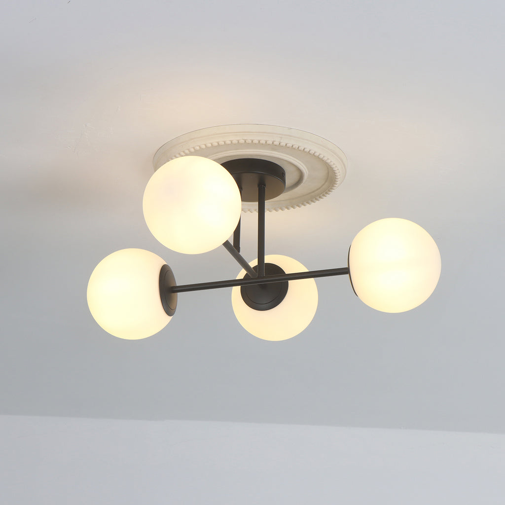 4/6 Lights Modern Sputnik Semi Flush Mount with Opal Glass Shade