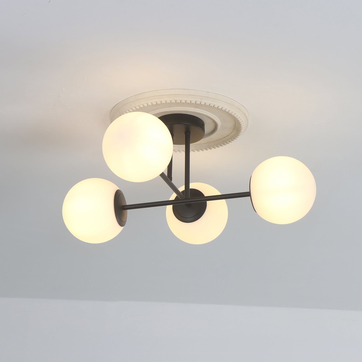 4/6 Lights Modern Sputnik Semi Flush Mount with Opal Glass Shade
