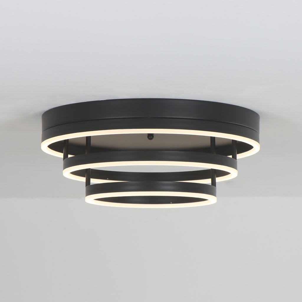 19.7" 3 Lights Black Rings LED Dimmable Flush Mount Ceiling Light