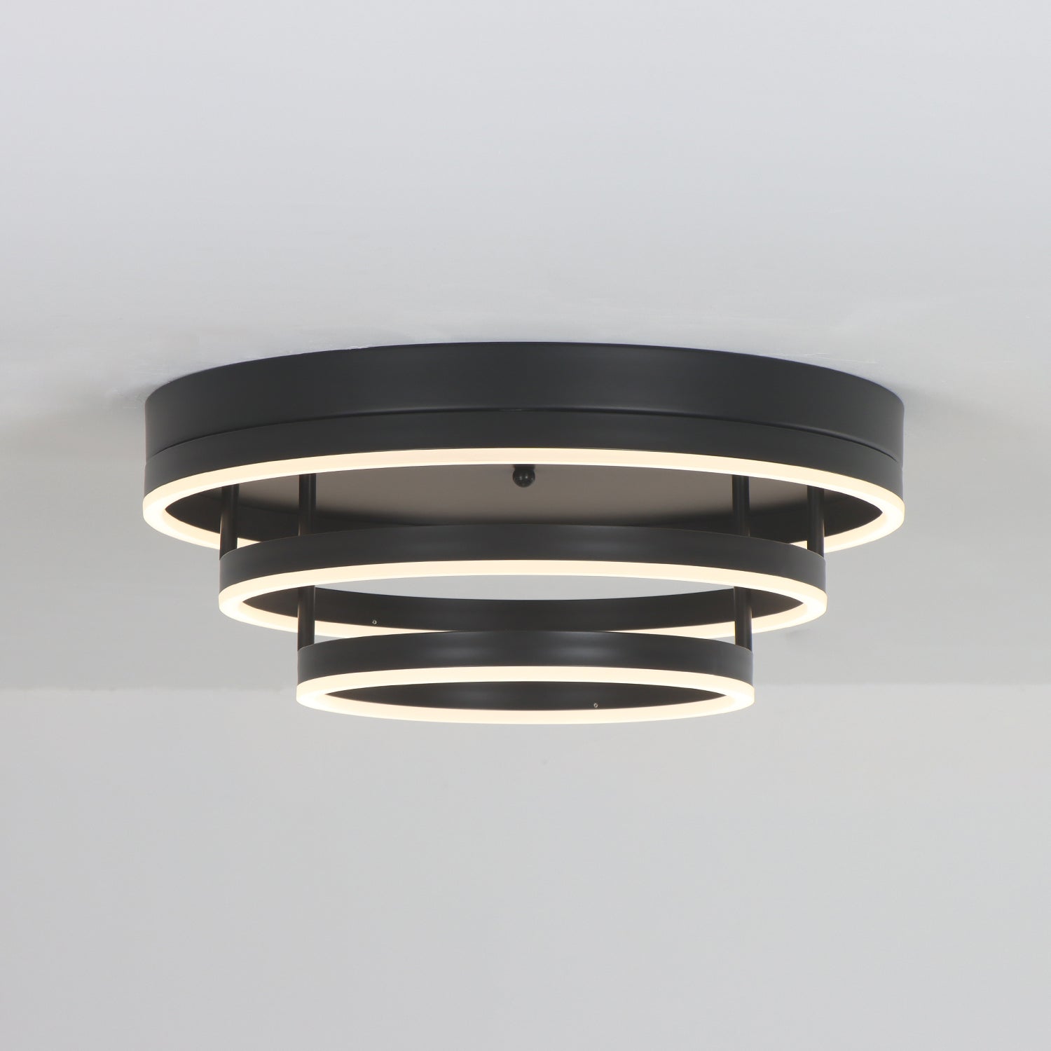 19.7" 3 Lights Black Rings LED Dimmable Flush Mount Ceiling Light