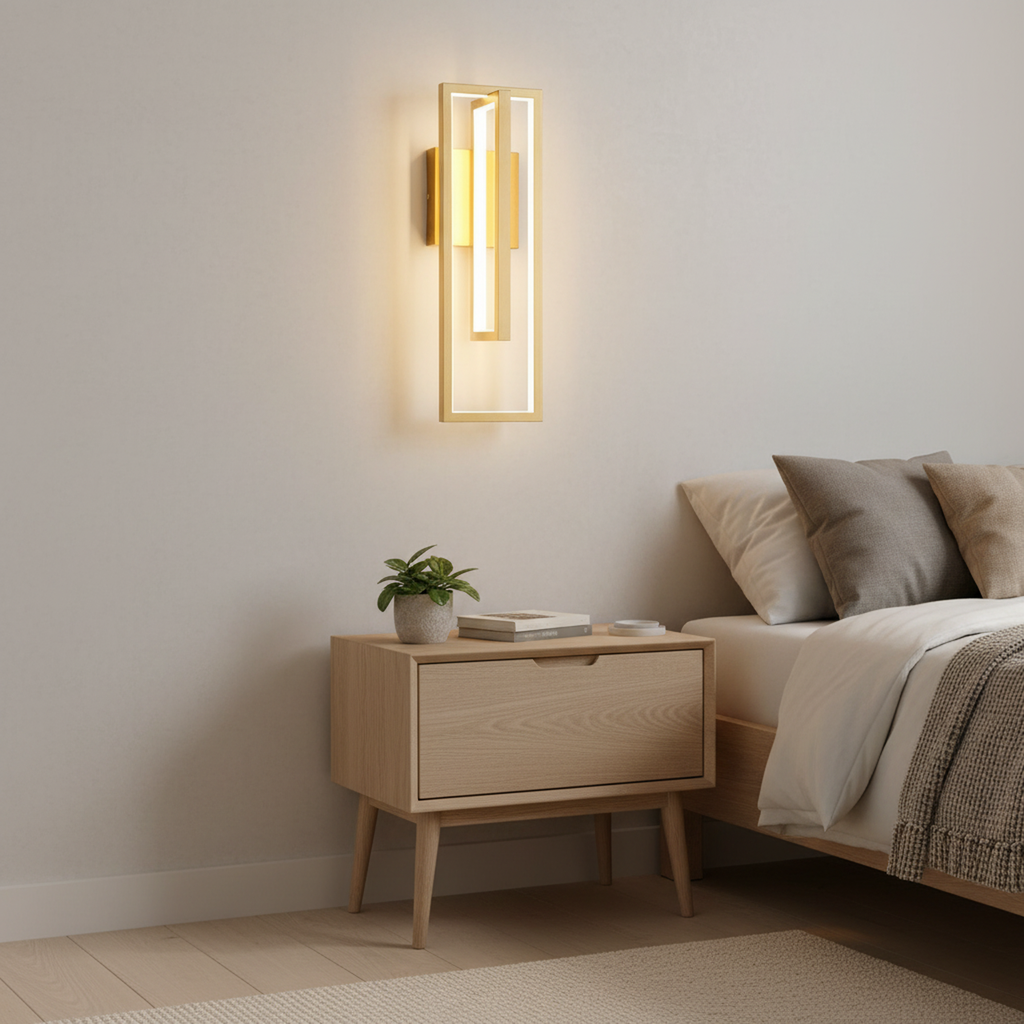 19"H Modern Dimmable LED Rectangle Black/Gold Wall Sconce