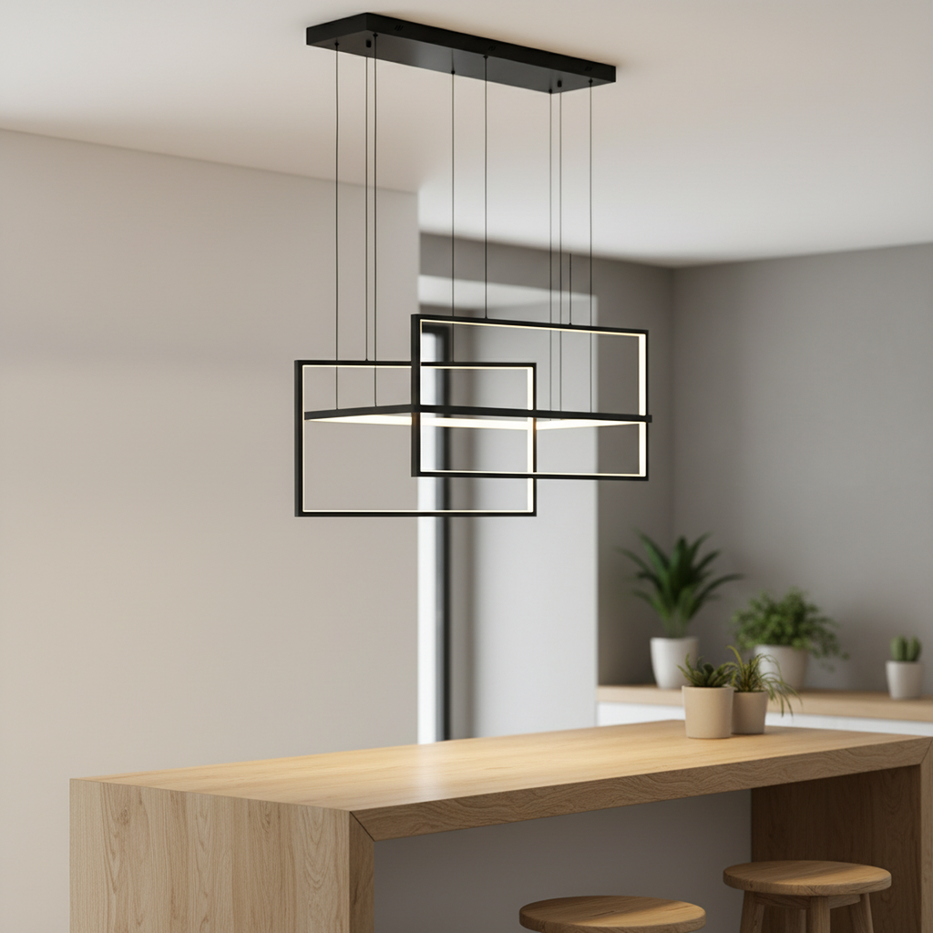 40"/54" 3 Lights Rectangle Black Integrated LED Dimmable Chandelier